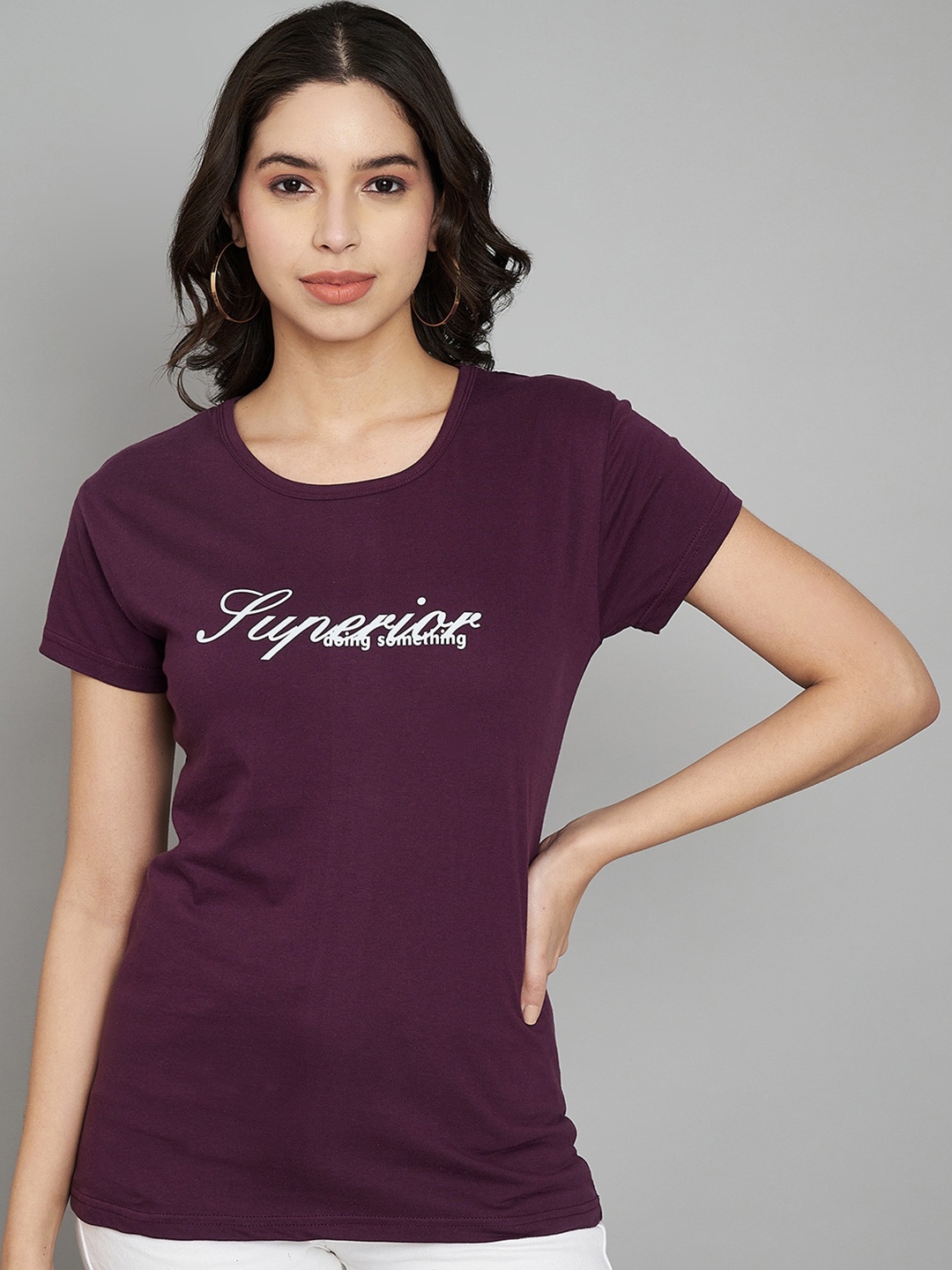 

Trend Level Women Typography Printed Extended Sleeves T-shirt, Burgundy
