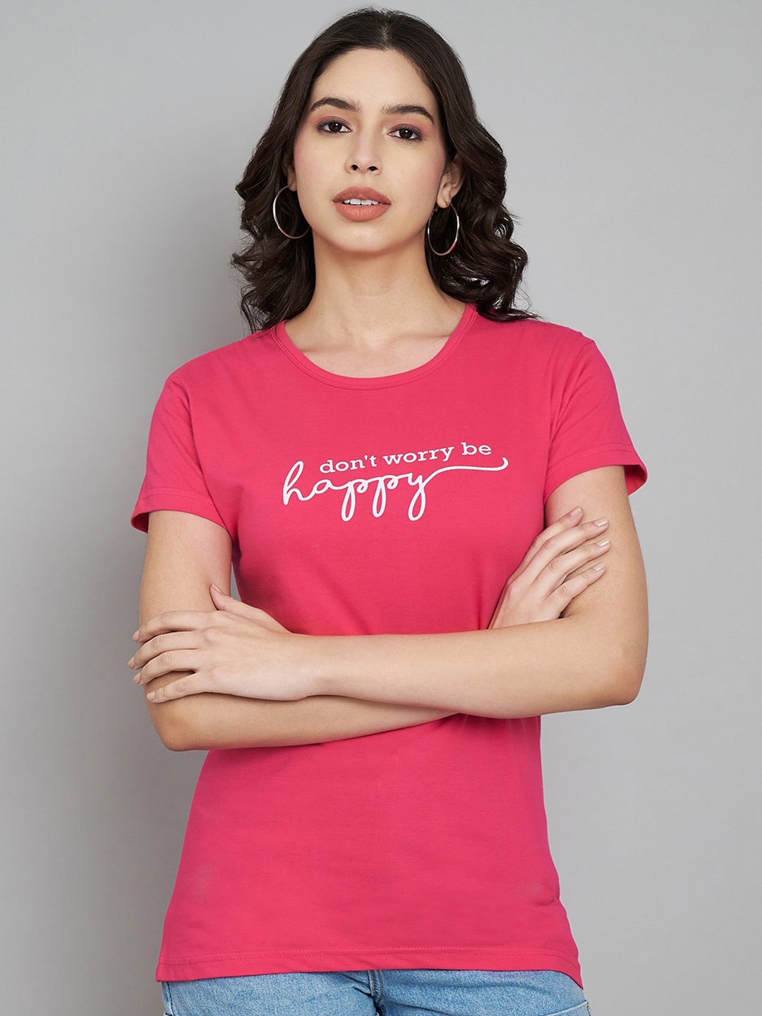 

Trend Level Women Typography Printed Applique T-shirt, Pink