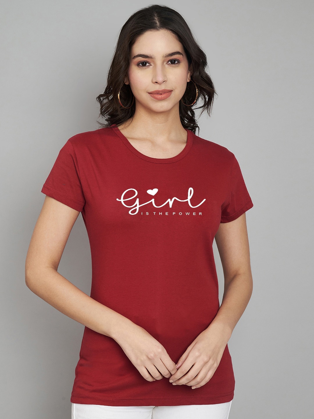 Trend Level Women Typography Printed T-shirt, Maroon