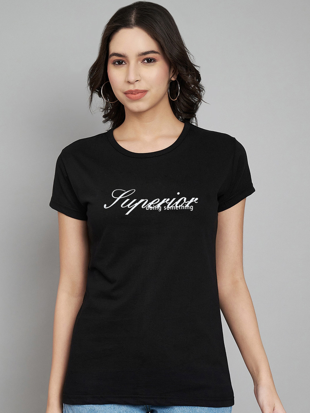 

Trend Level Women Typography Printed Cut Outs T-shirt, Black