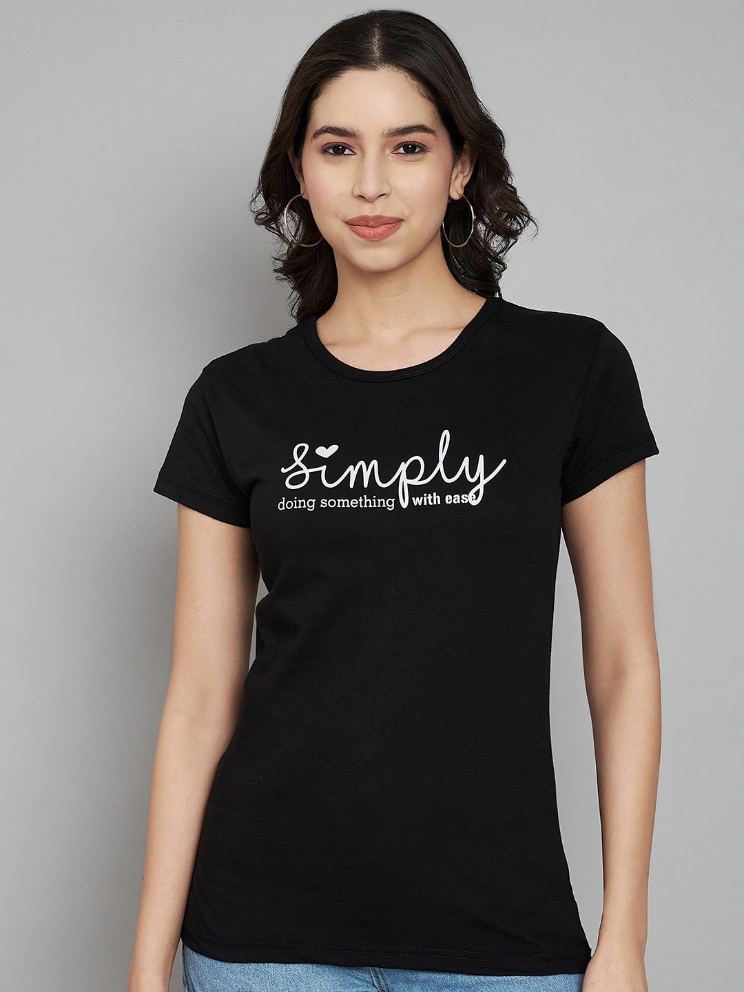 

Trend Level Women Typography Printed T-shirt, Black