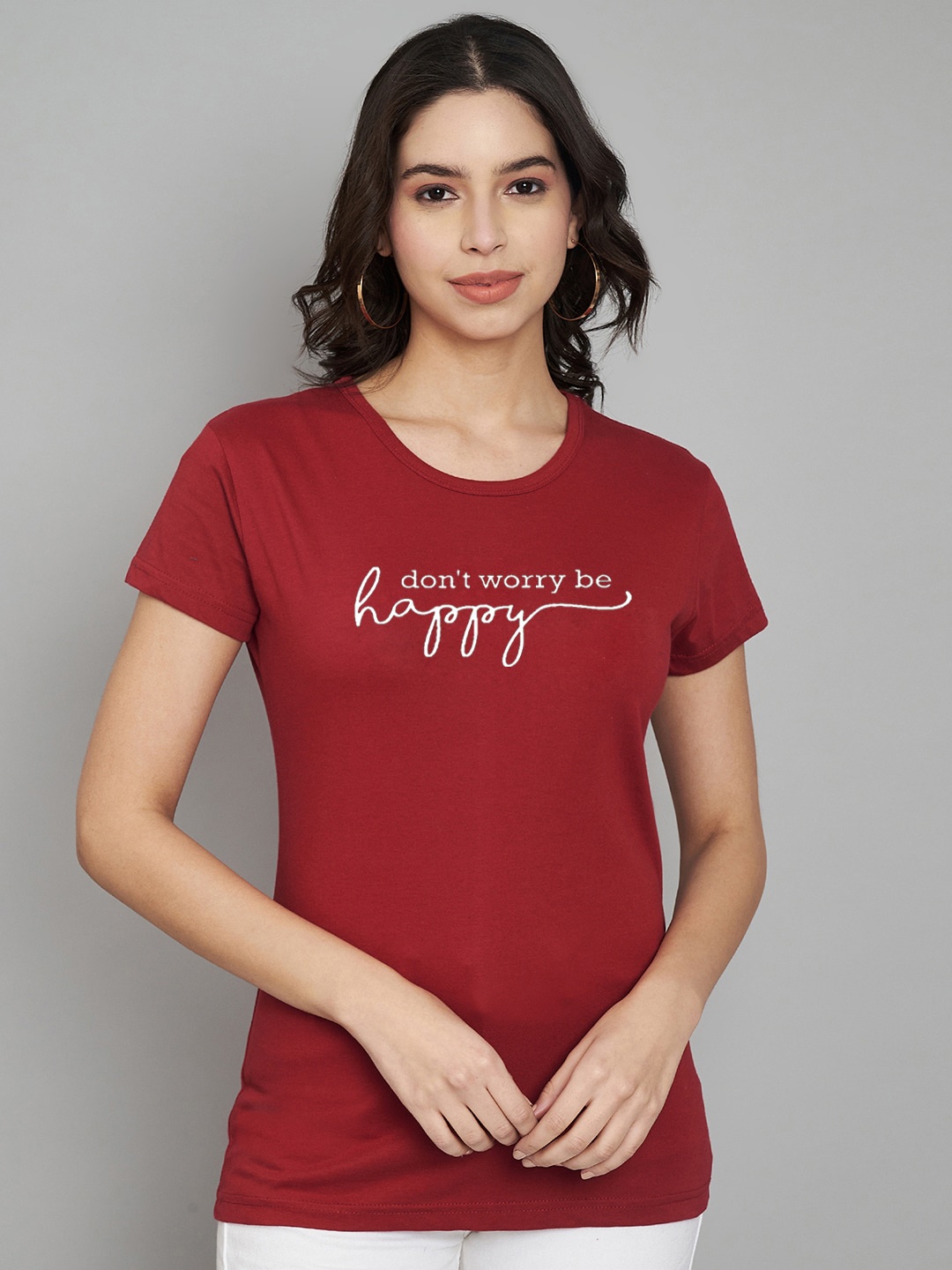Trend Level Women Typography Printed T-shirt, Maroon