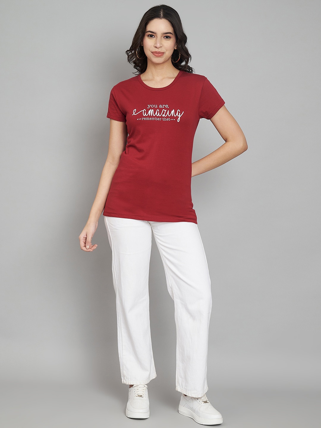 

Trend Level Women Typography Printed Pockets T-shirt, Maroon