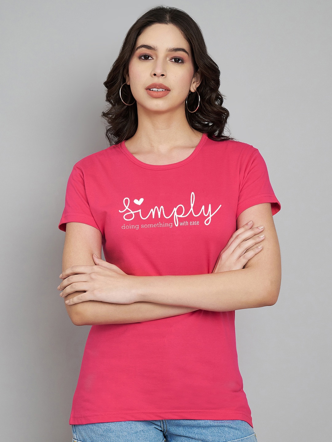 

Trend Level Women Typography Printed Applique T-shirt, Pink