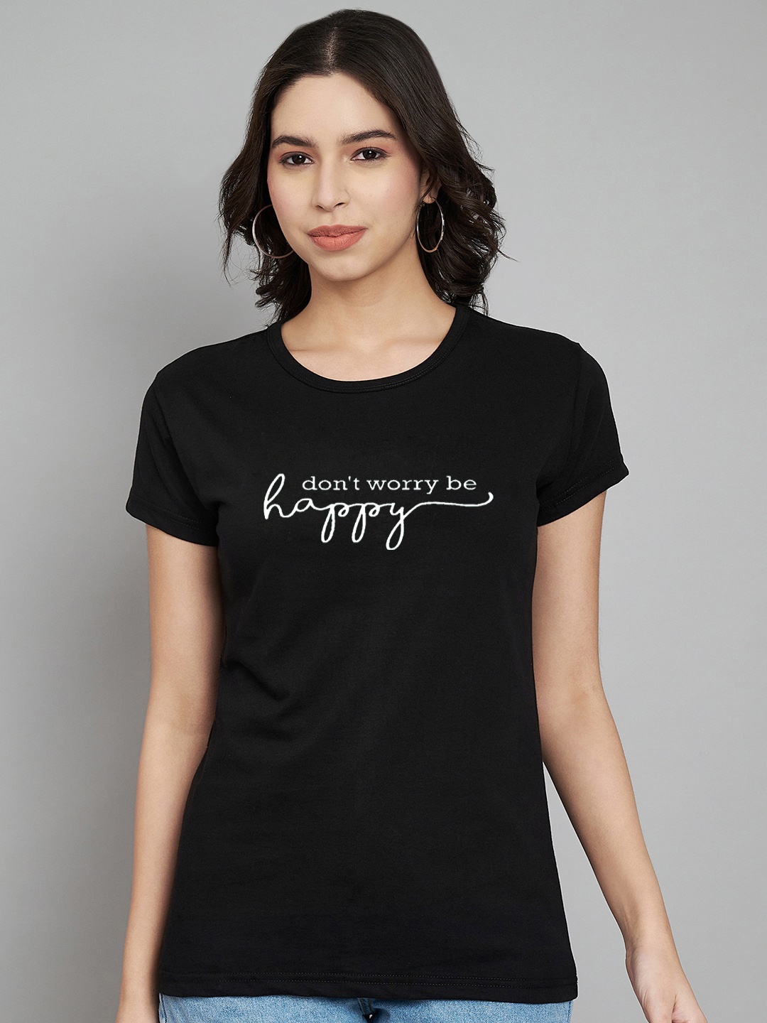 

Trend Level Women Typography Printed T-shirt, Black