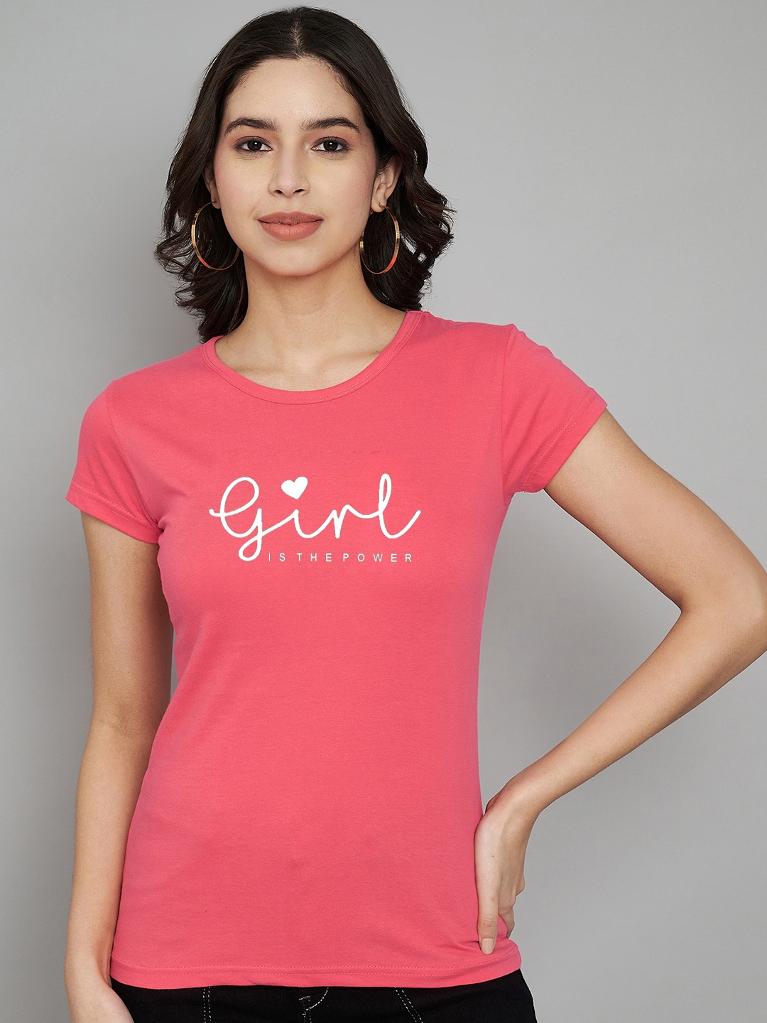 Trend Level Women Typography Printed Applique T-shirt, Peach