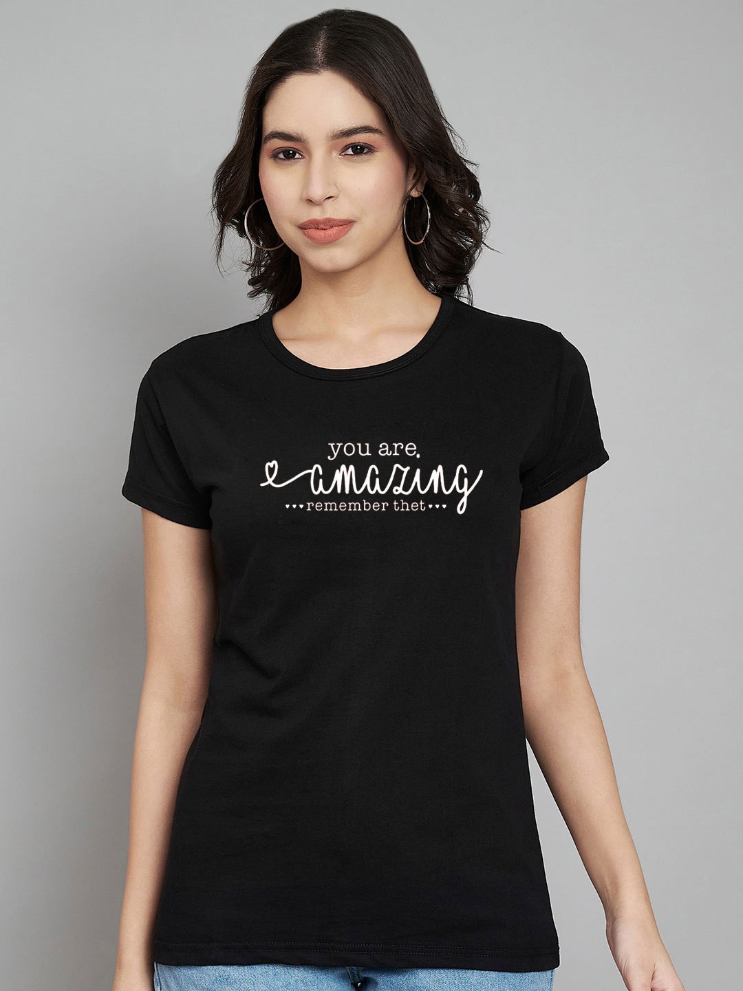 Trend Level Women Typography Printed T-shirt, Black