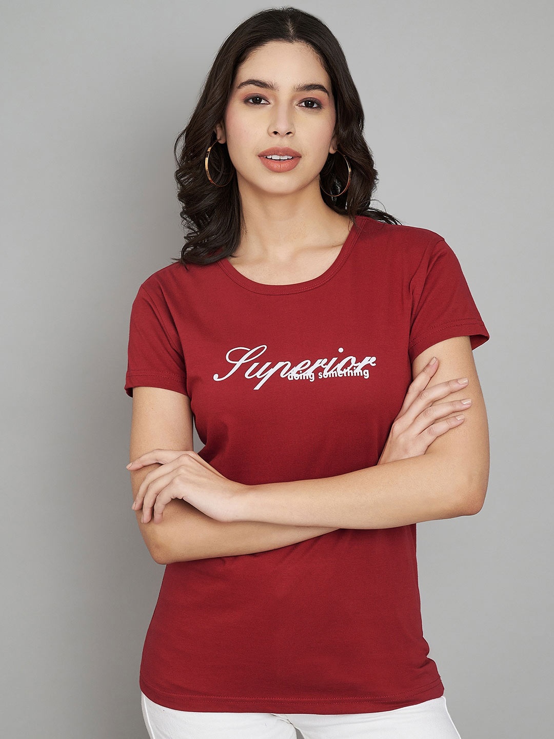 

Trend Level Women Typography Printed T-shirt, Maroon