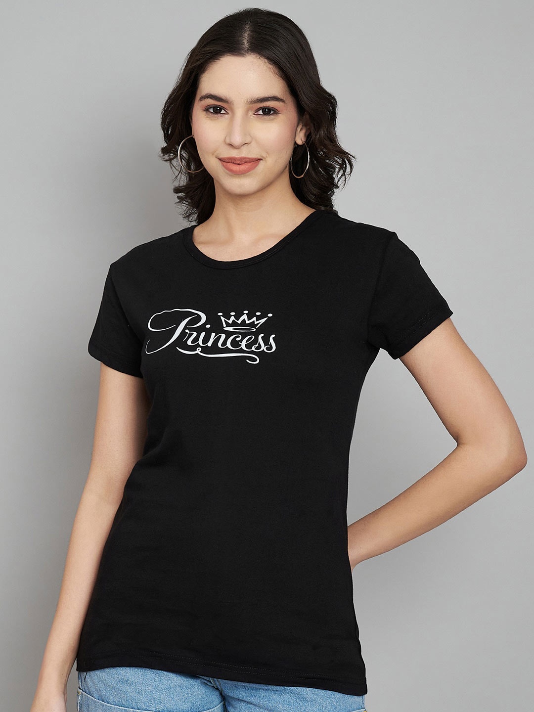 

Trend Level Women Typography Printed Applique T-shirt, Black