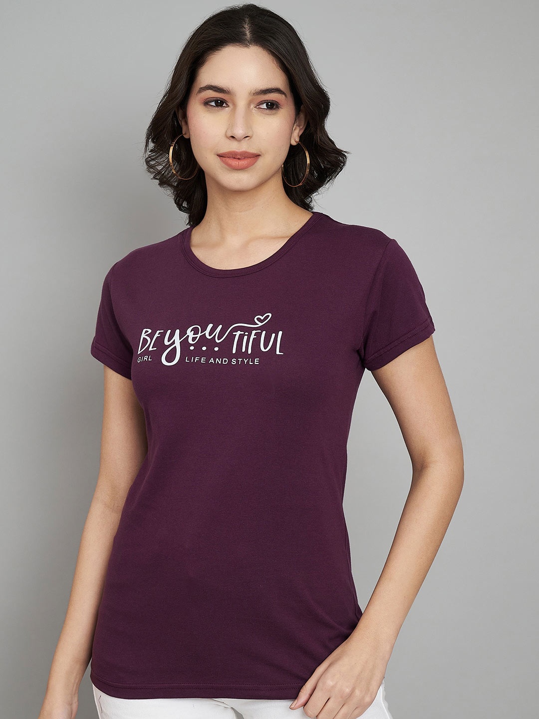 

Trend Level Women Typography Printed Applique T-shirt, Burgundy