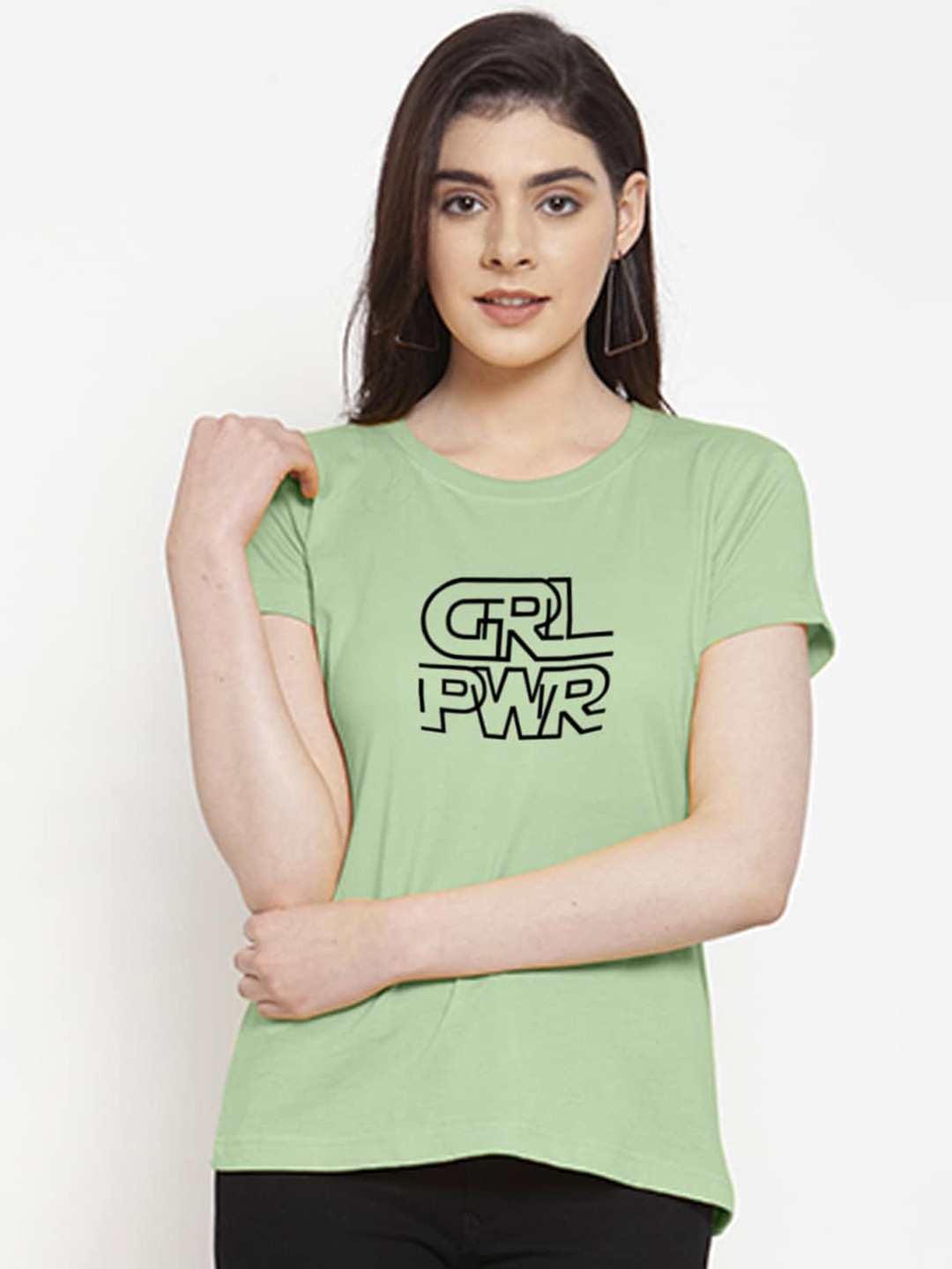 

Friskers Women Typography Printed Pockets Slim Fit T-shirt, Sea green