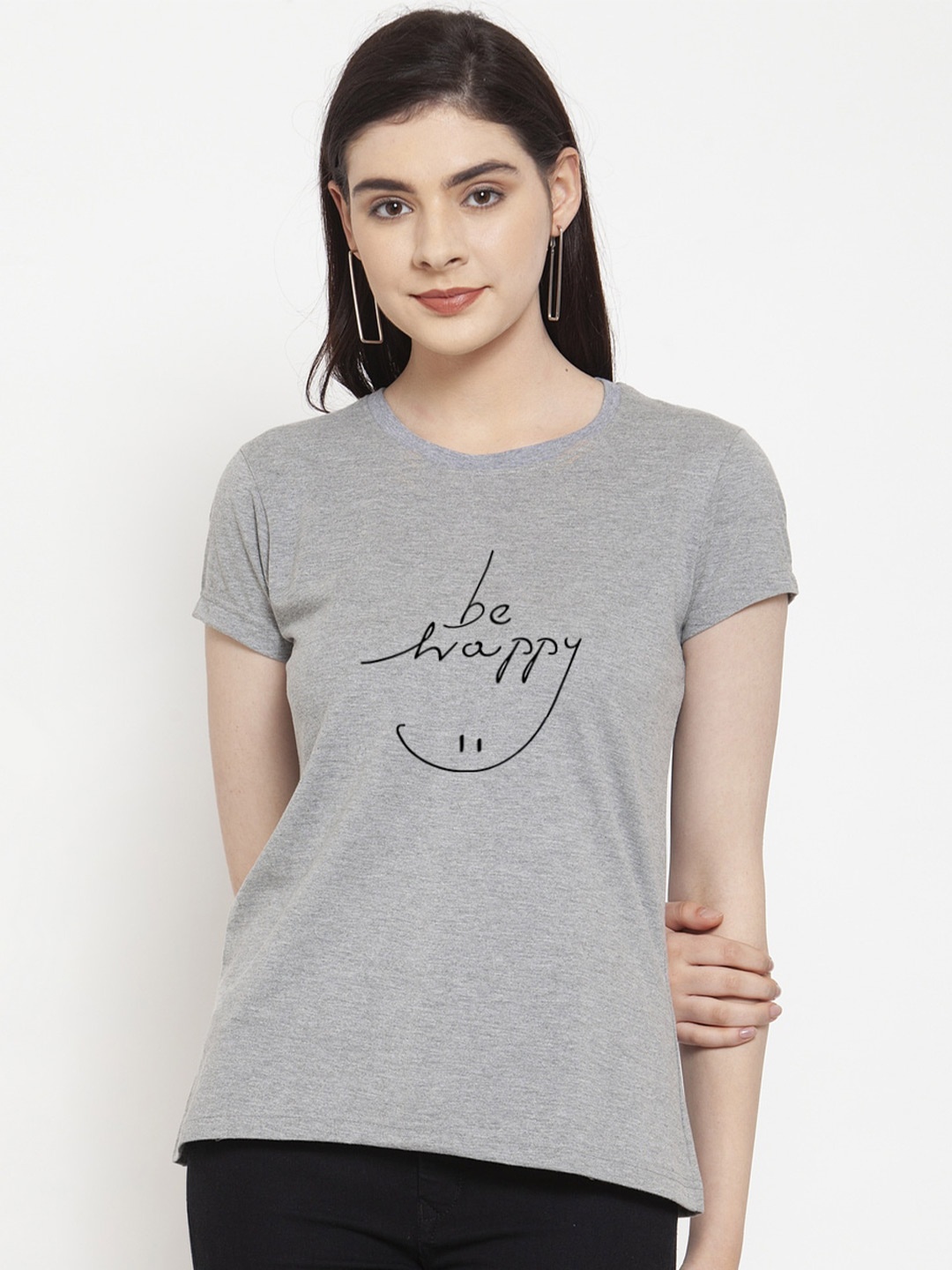 

Friskers Women Typography Printed Slim Fit T-shirt, Grey