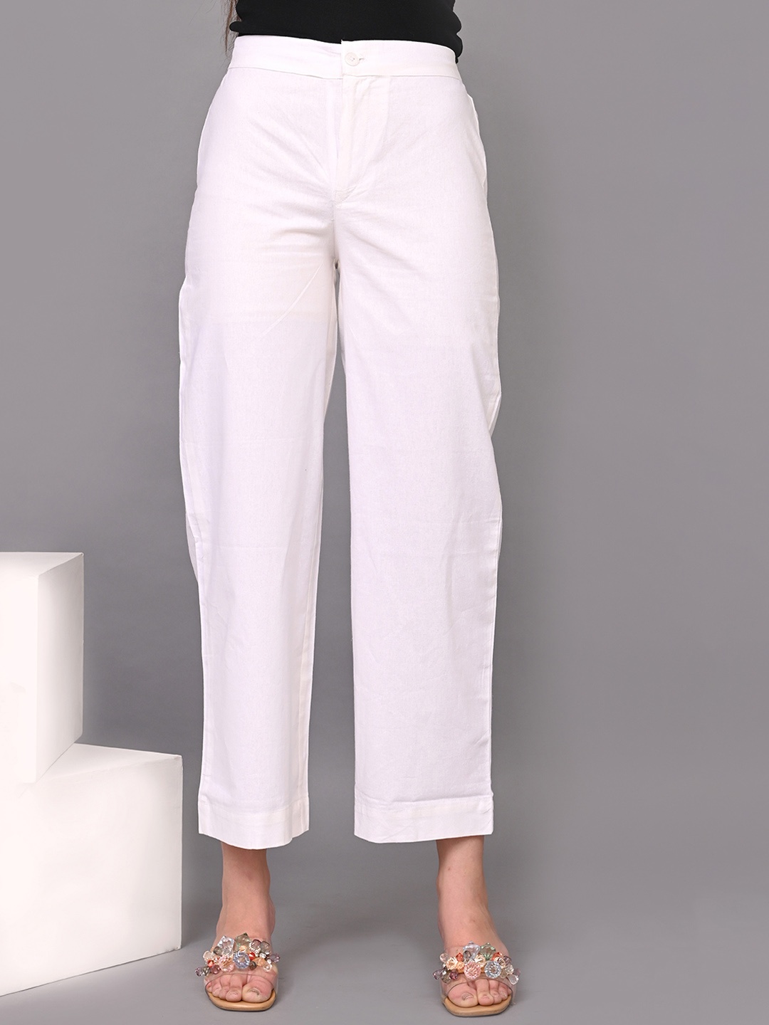 

IQRAAR Women Mid-Rise Cotton Trouser, White