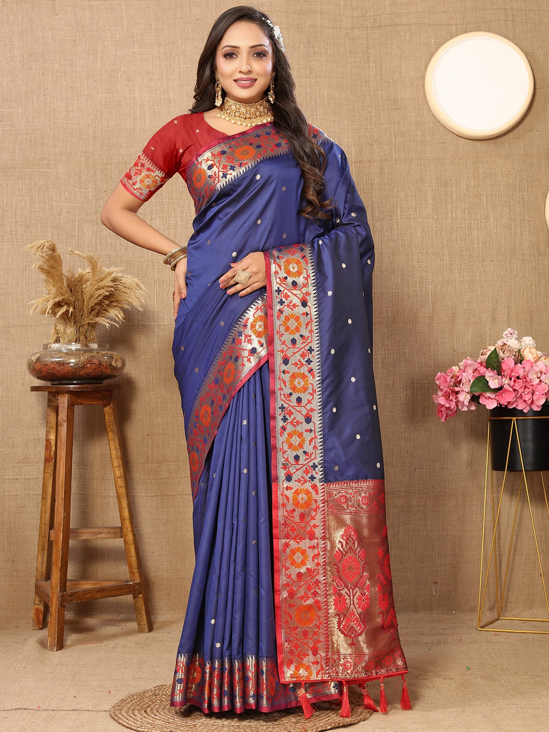 

YAVIRA SILK Woven Design Zari Art Silk Paithani Saree, Blue