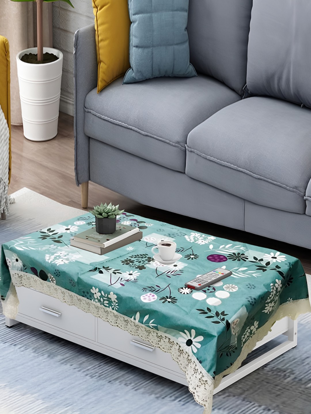 

Homerz Green Floral Waterproof Plastic 4-Seater Table Cover