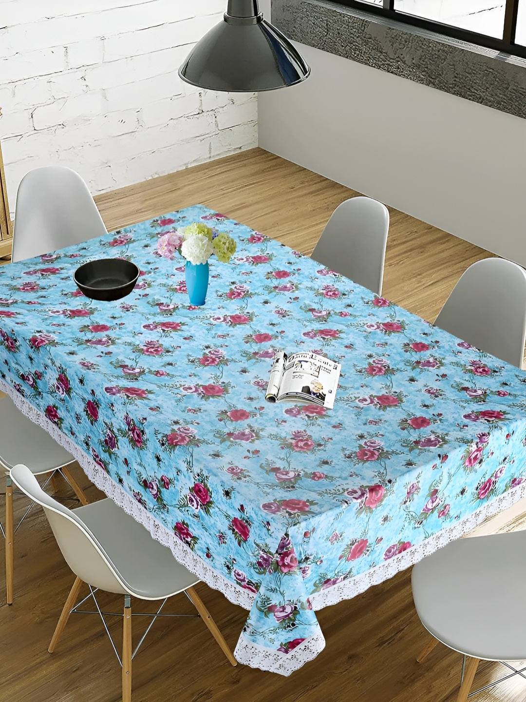 

Homerz Blue Floral Waterproof Plastic 8-Seater Table Cover