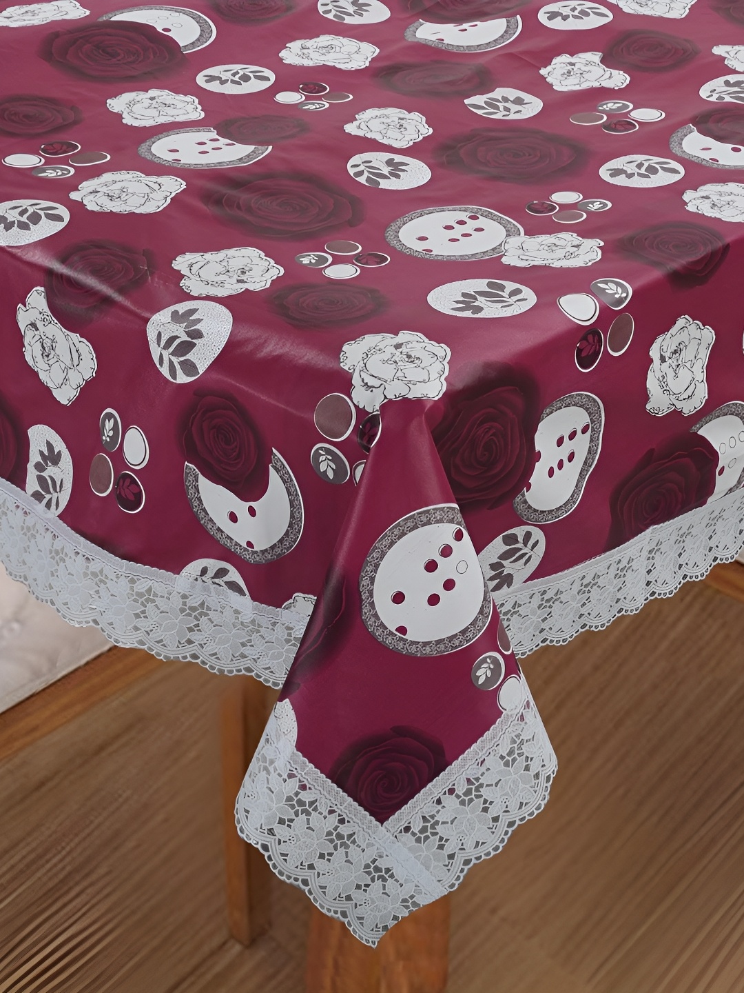 

Homerz Red Floral Waterproof Plastic 8-Seater Table Cover