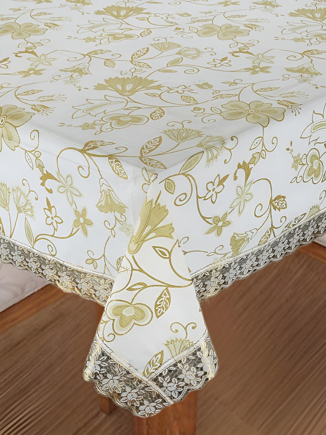 

Homerz White Floral Waterproof Plastic 8-Seater Table Cover