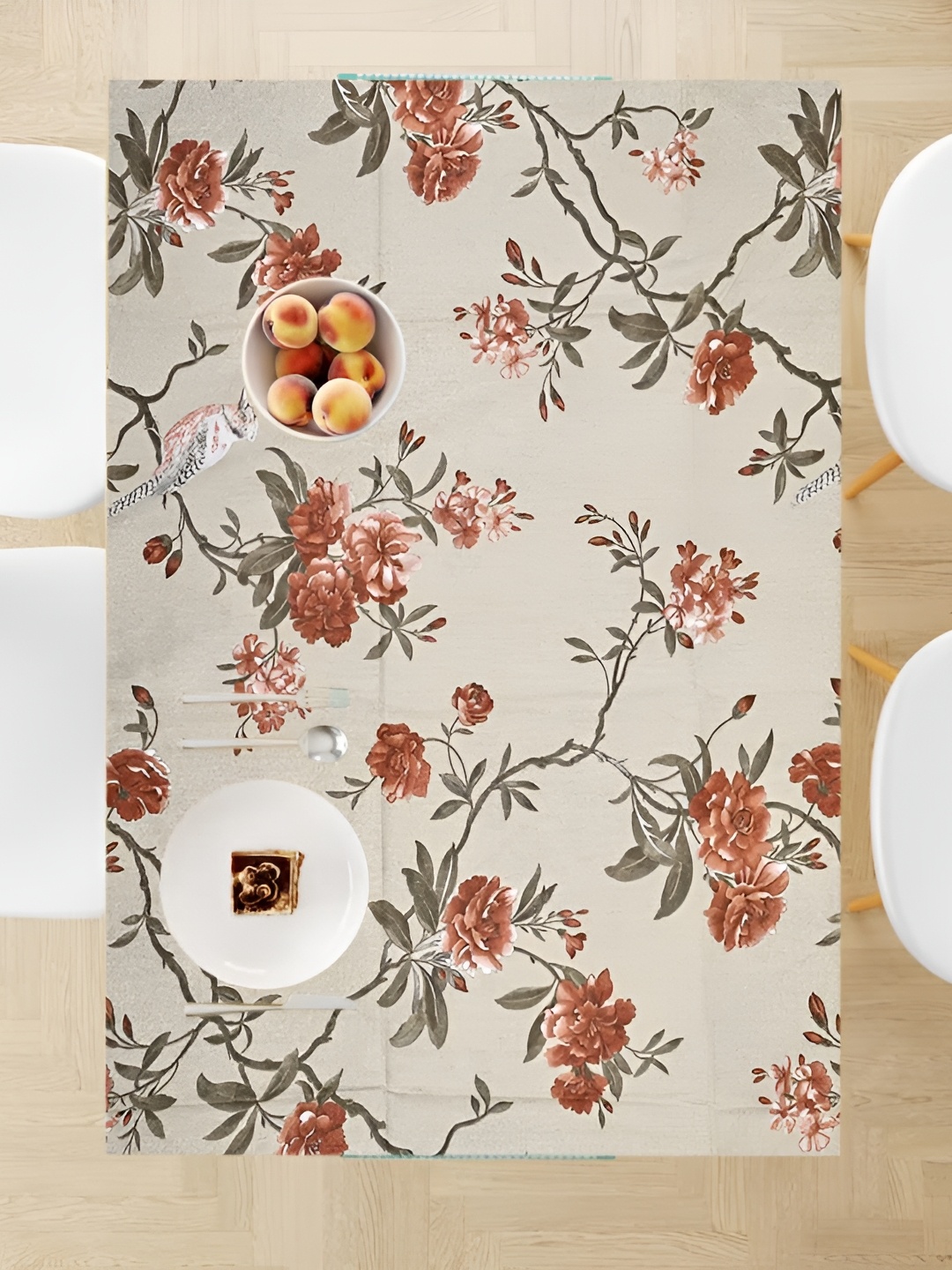 

Homerz Beige Floral Waterproof Plastic 8-Seater Table Cover