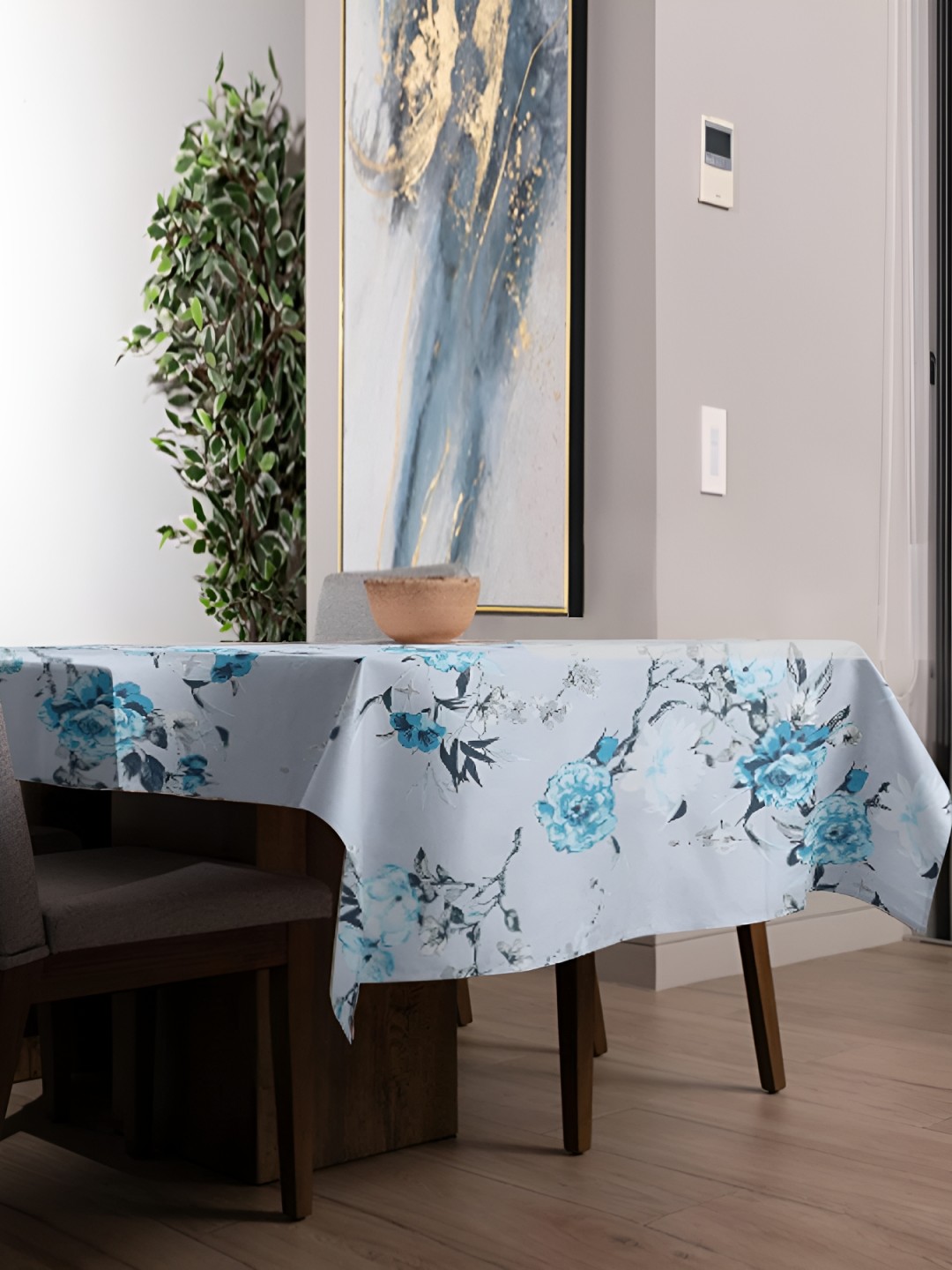 

Homerz Blue Floral Waterproof Plastic 4-Seater Table Cover