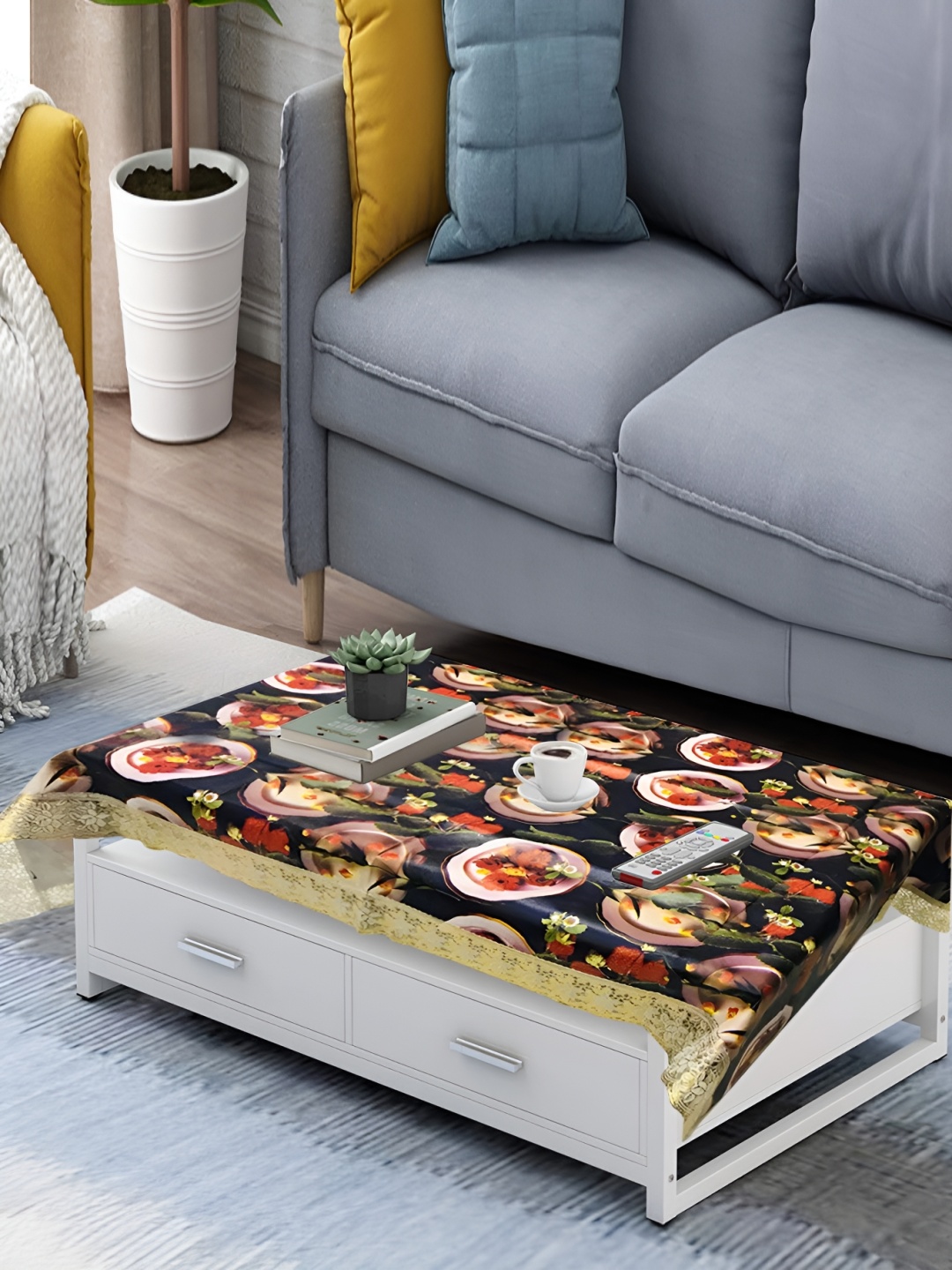 

Homerz Black Floral Waterproof Plastic 4-Seater Table Cover