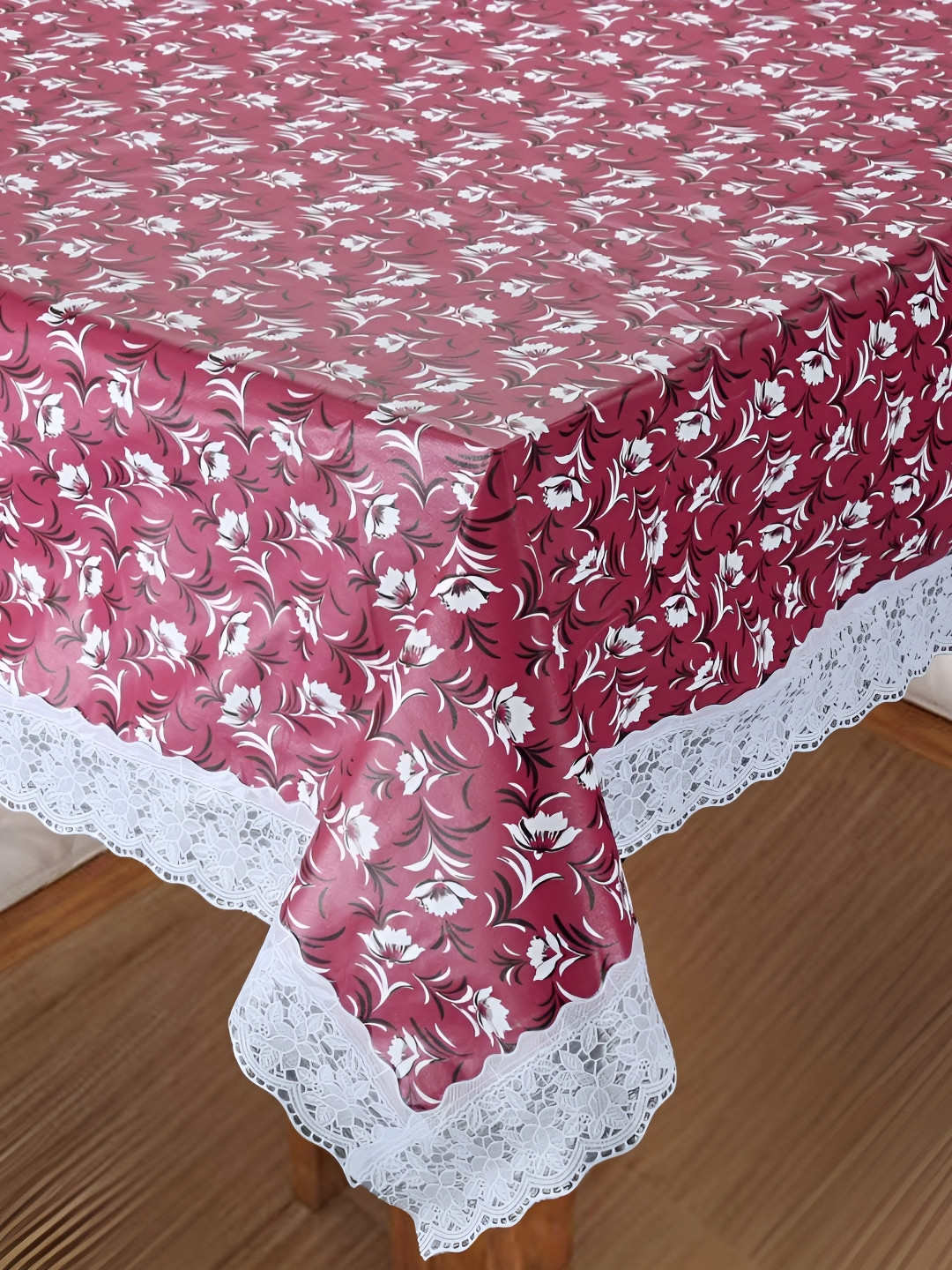 

Homerz Red Floral Waterproof Plastic 8-Seater Table Cover