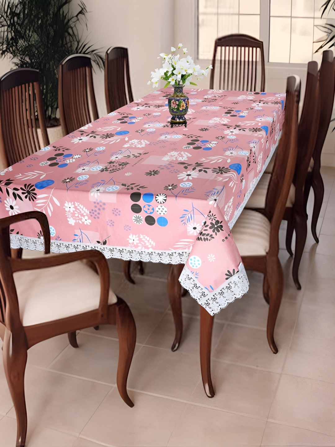 

Homerz Pink Floral Waterproof Plastic 8-Seater Table Cover