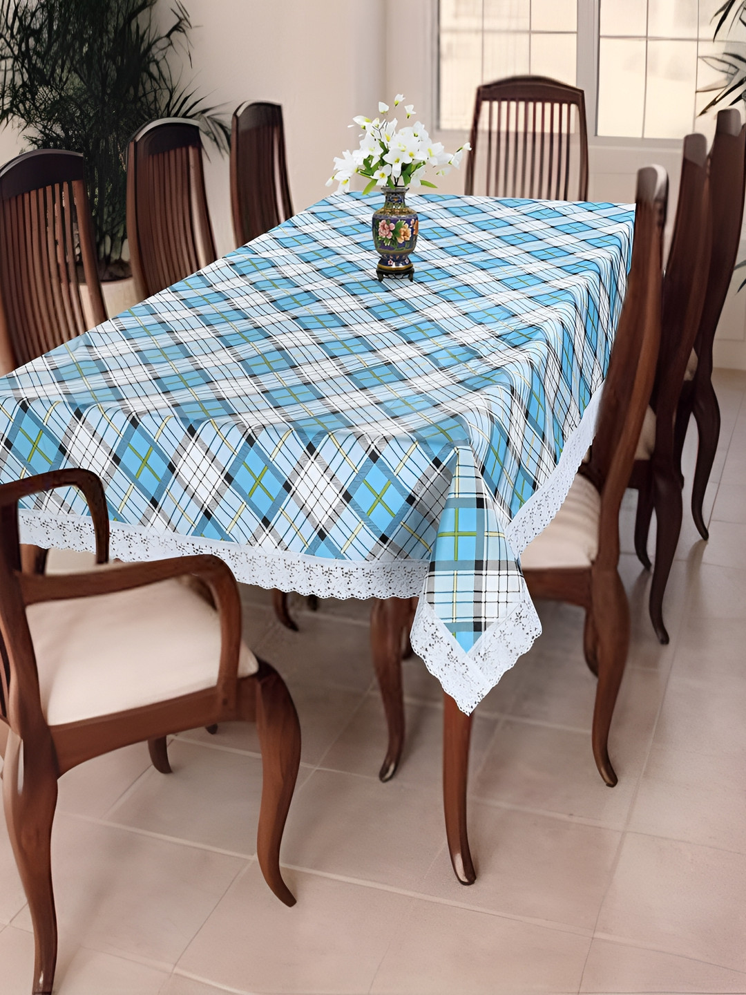 

Homerz Blue Geometric Printed Waterproof Plastic 8-Seater Table Cover