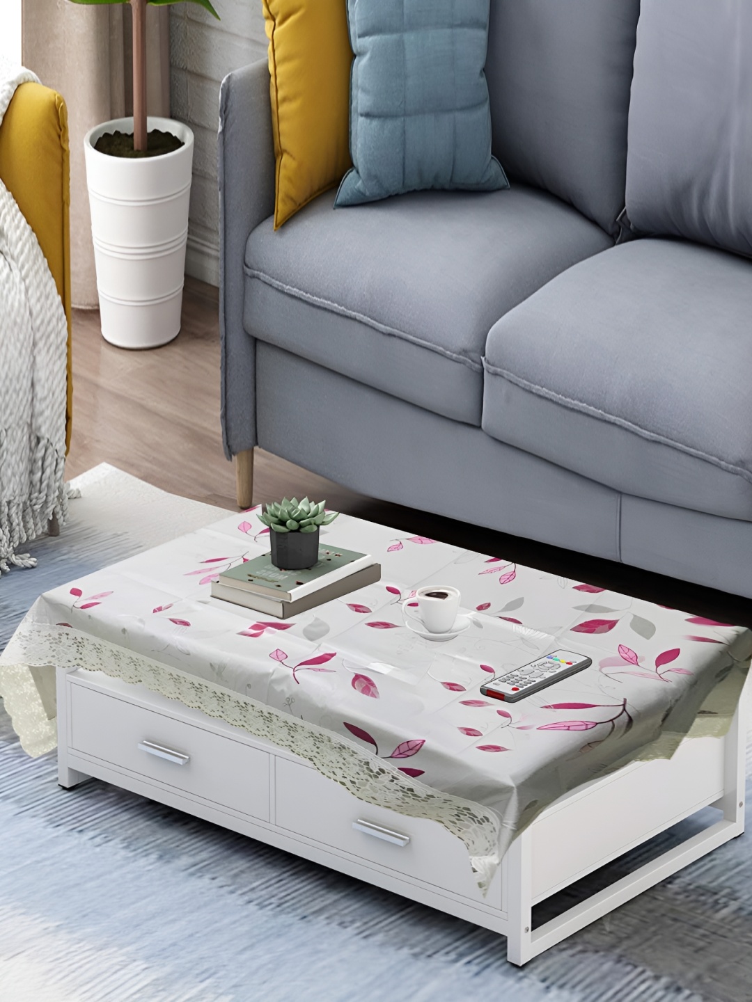 

Homerz White Floral Waterproof Plastic 4-Seater Table Cover