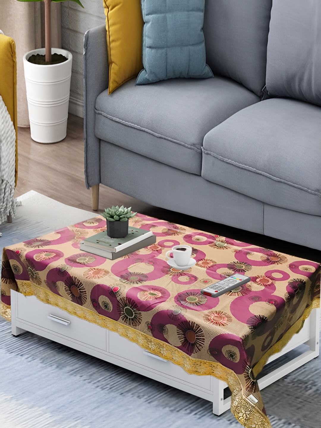 

Homerz Beige Floral Waterproof Plastic 4-Seater Table Cover