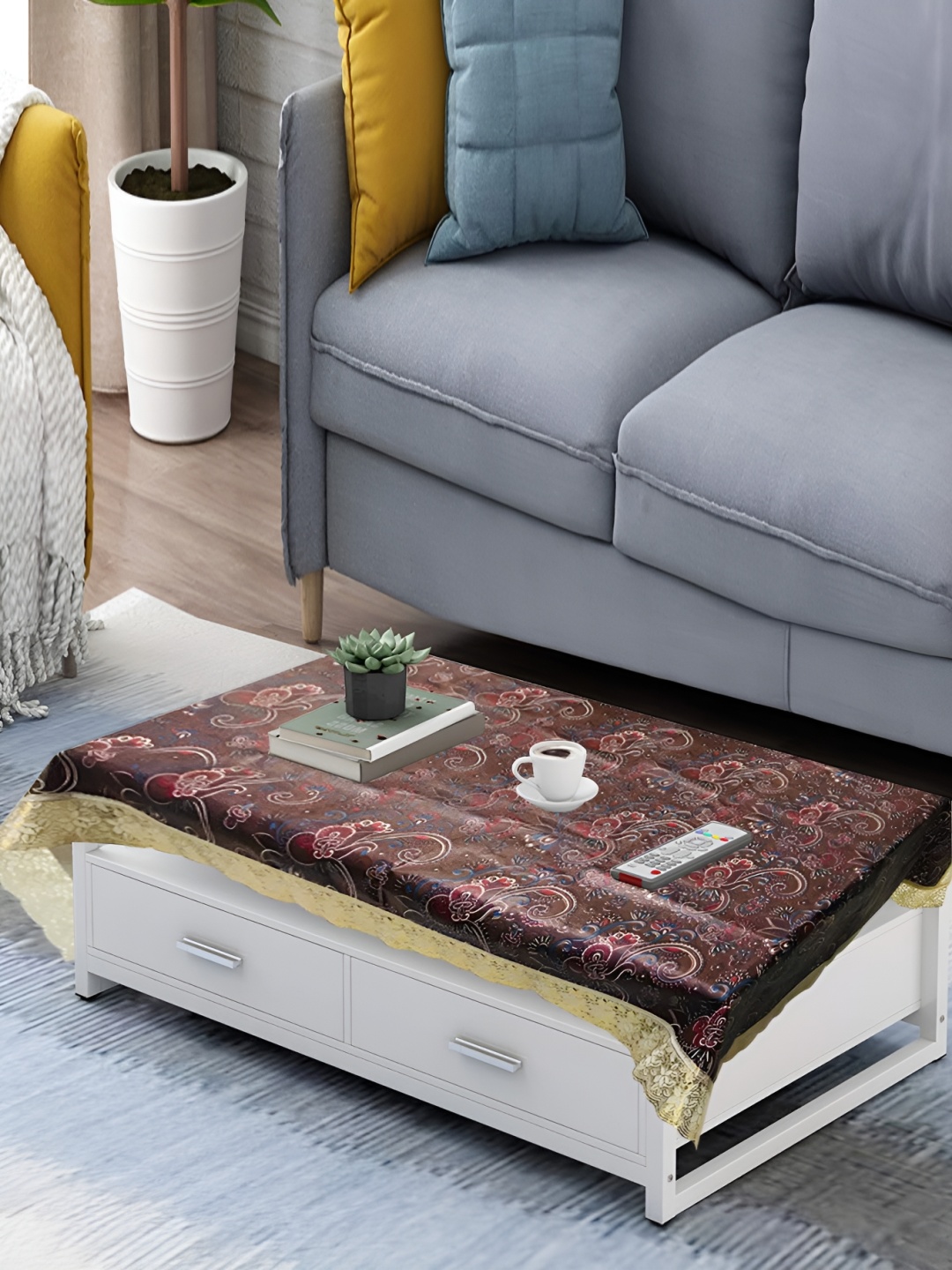 

Homerz Brown Ethnic Motifs Waterproof Plastic 4-Seater Table Cover