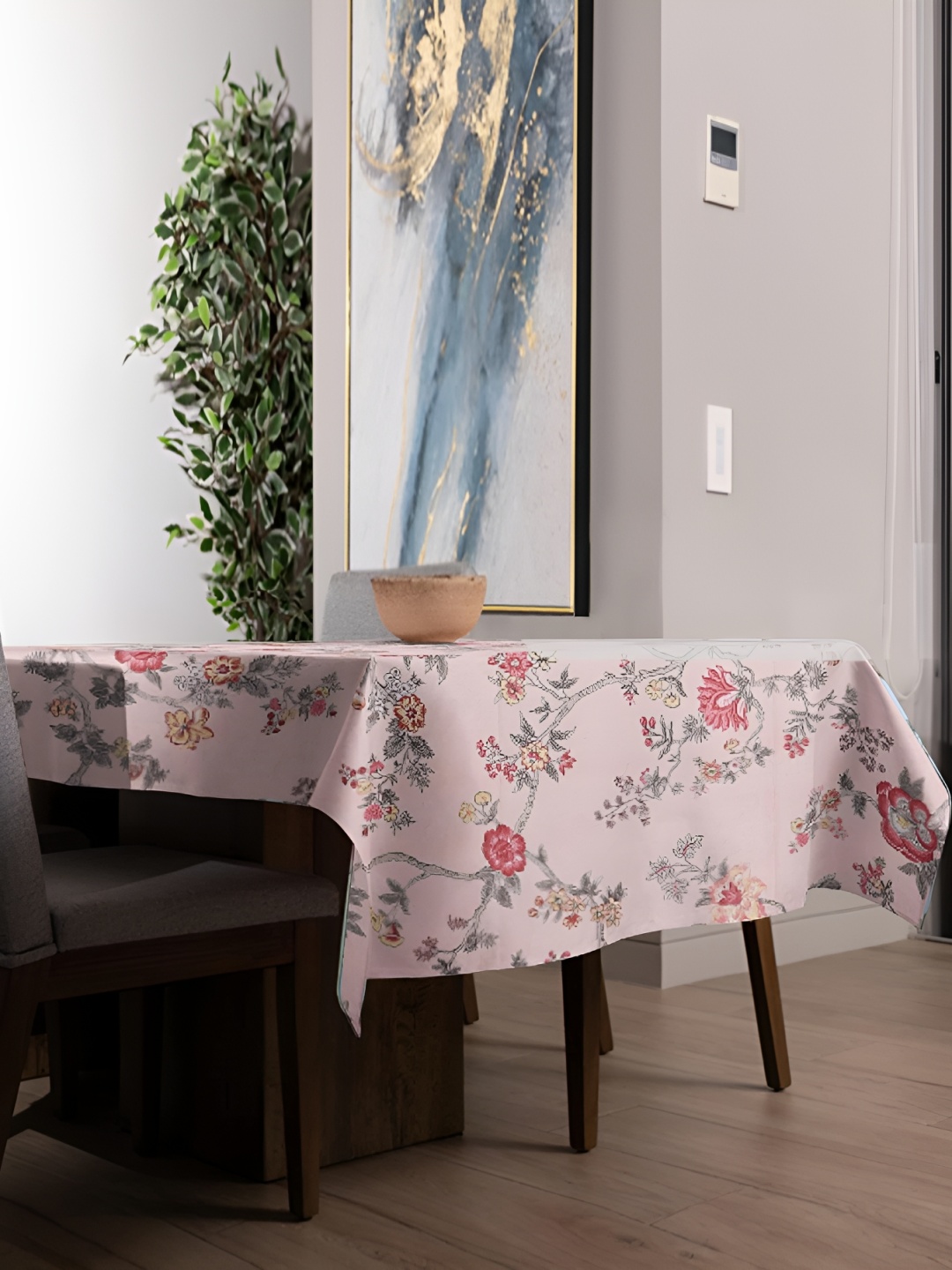 

Homerz Pink Floral Waterproof Plastic 4-Seater Table Cover