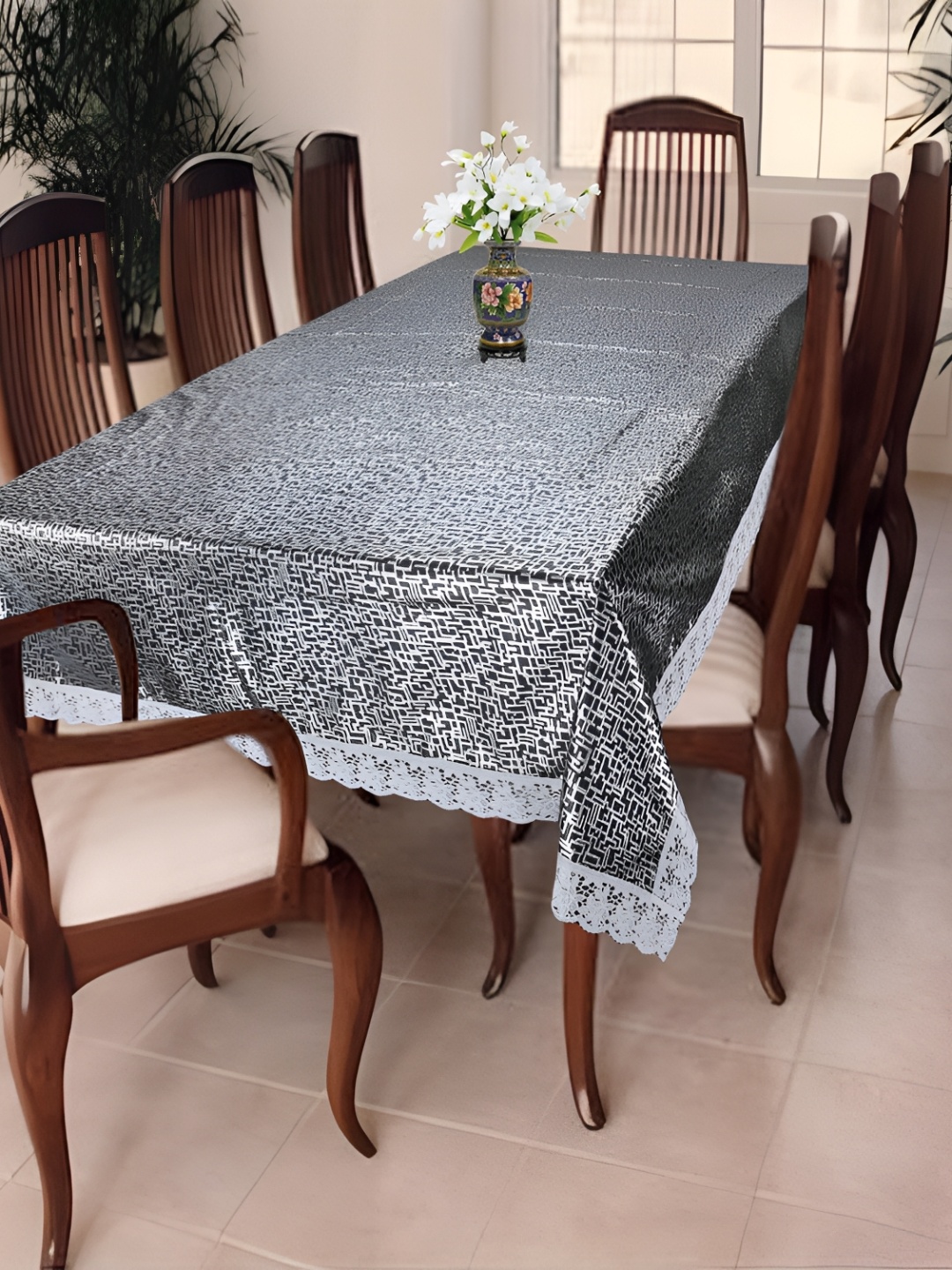 

Homerz Grey Geometric Printed Waterproof Plastic 8-Seater Table Cover