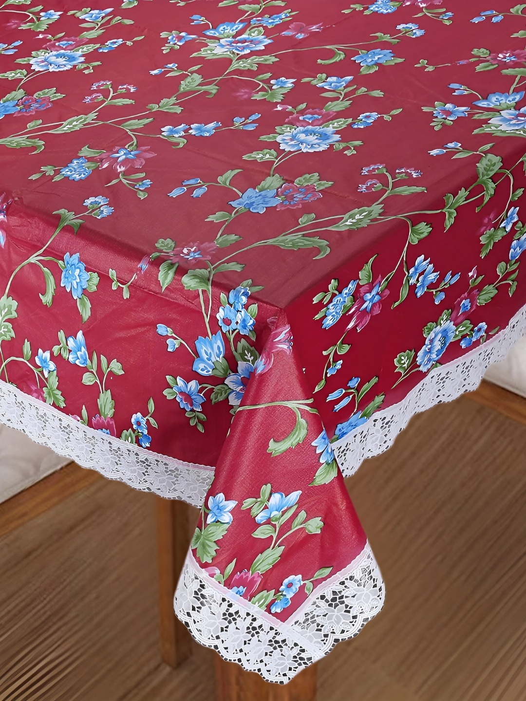 

Homerz Red Floral Waterproof Plastic 8-Seater Table Cover
