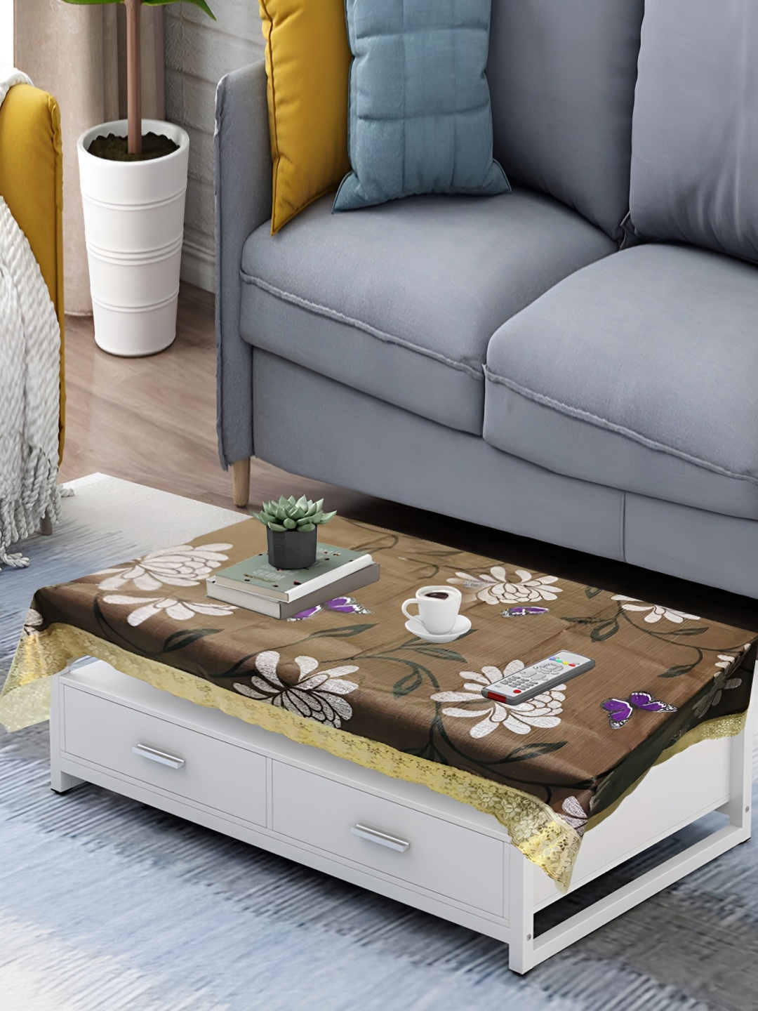 

Homerz Brown Floral Waterproof Plastic 4-Seater Table Cover