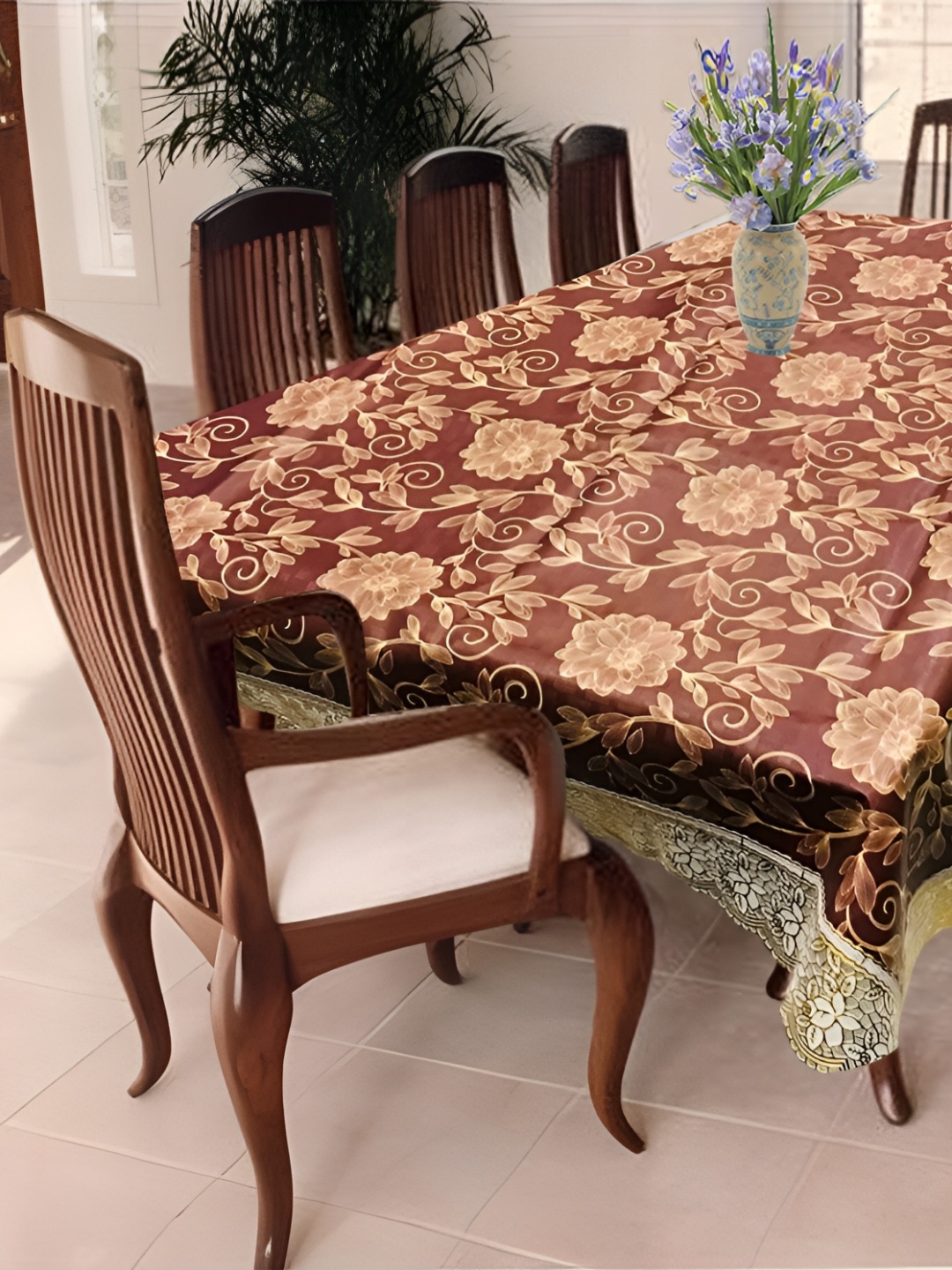 

Homerz Brown Floral Waterproof Plastic 8-Seater Table Cover