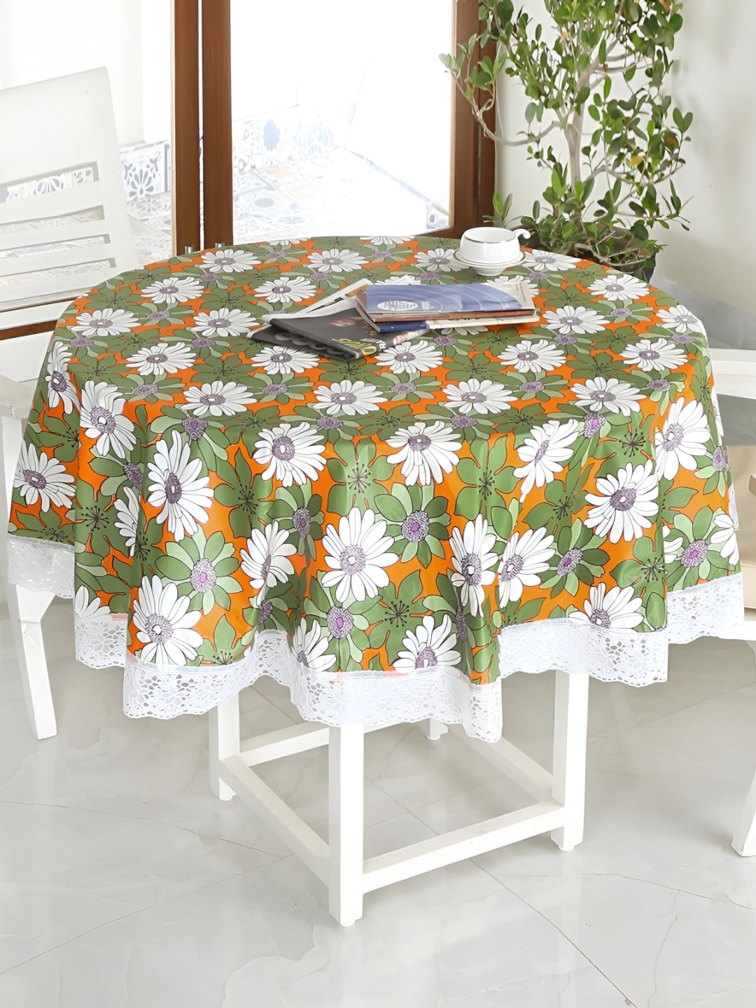 

Homerz Green Floral Waterproof Plastic 4-Seater Table Cover