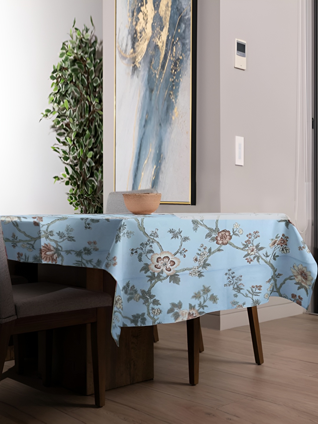 

Homerz Blue Floral Waterproof Plastic 4-Seater Table Cover