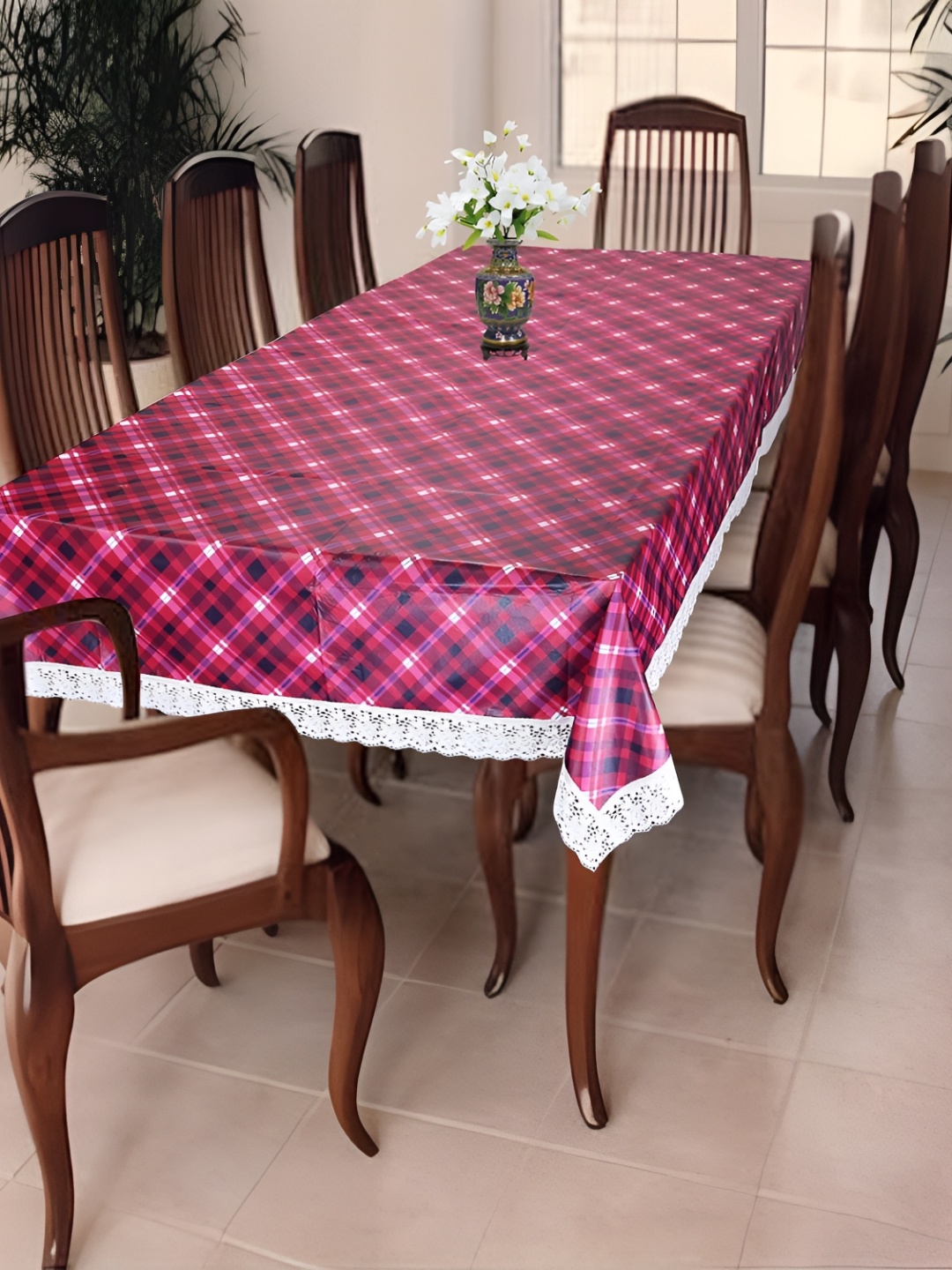 

Homerz Pink Geometric Printed Waterproof Plastic 8-Seater Table Cover