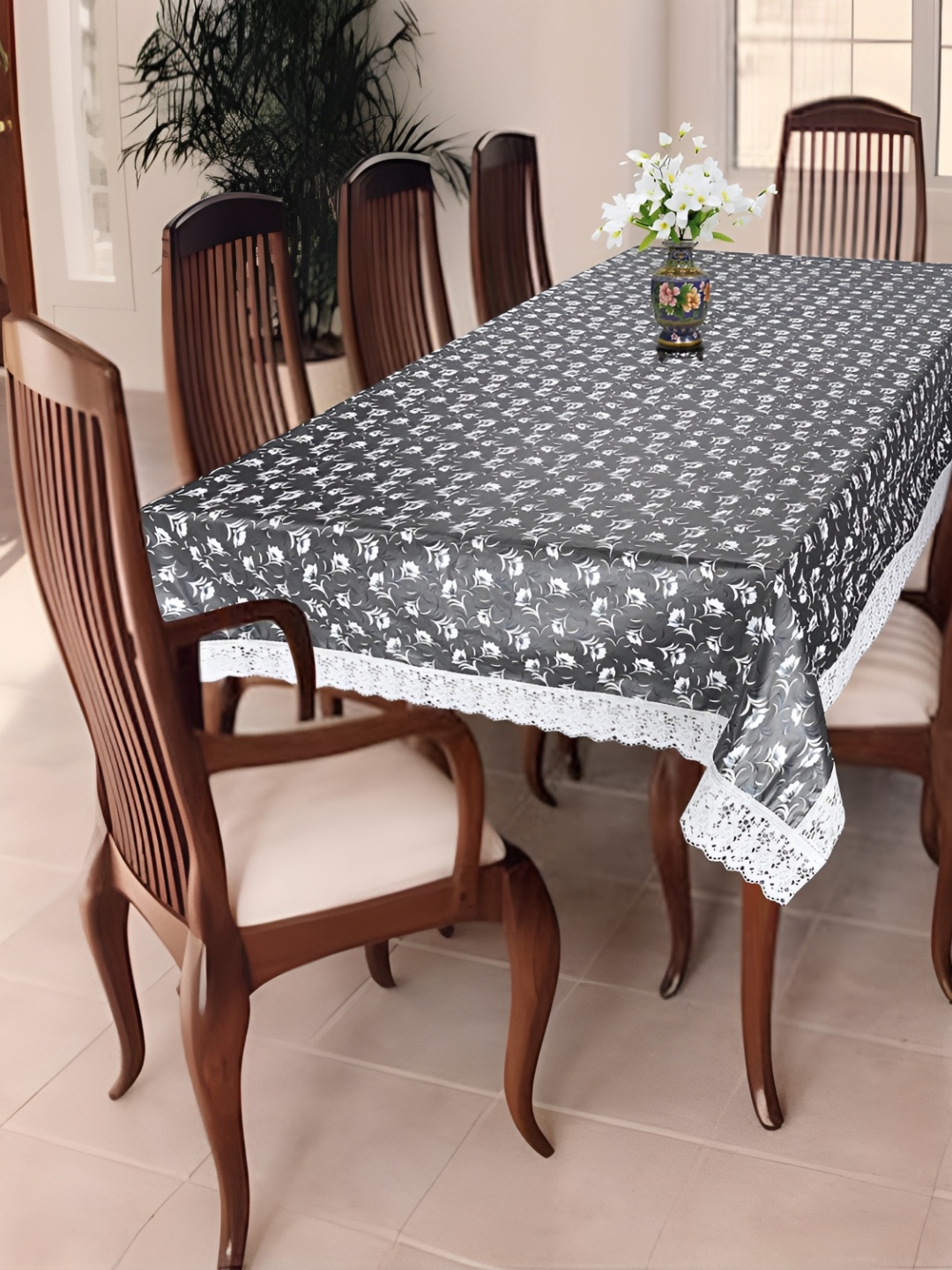 

Homerz White Ethnic Motifs Waterproof Plastic 8-Seater Table Cover