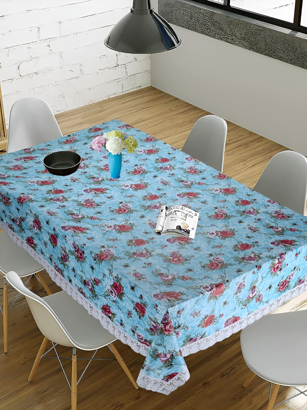 

Homerz Blue Floral Waterproof Plastic 8-Seater Table Cover