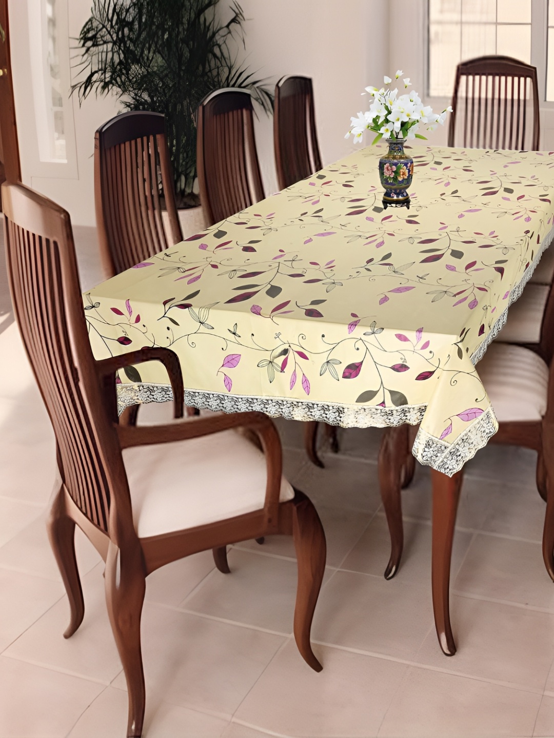 

Homerz Yellow Floral Waterproof Plastic 8-Seater Table Cover