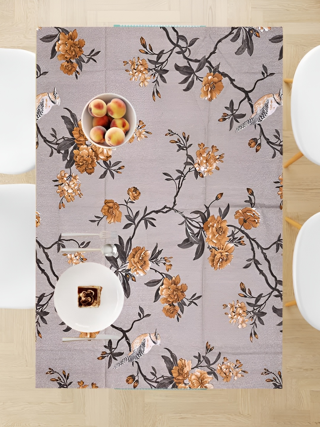 

Homerz Brown Floral Waterproof Plastic 6-Seater Table Cover