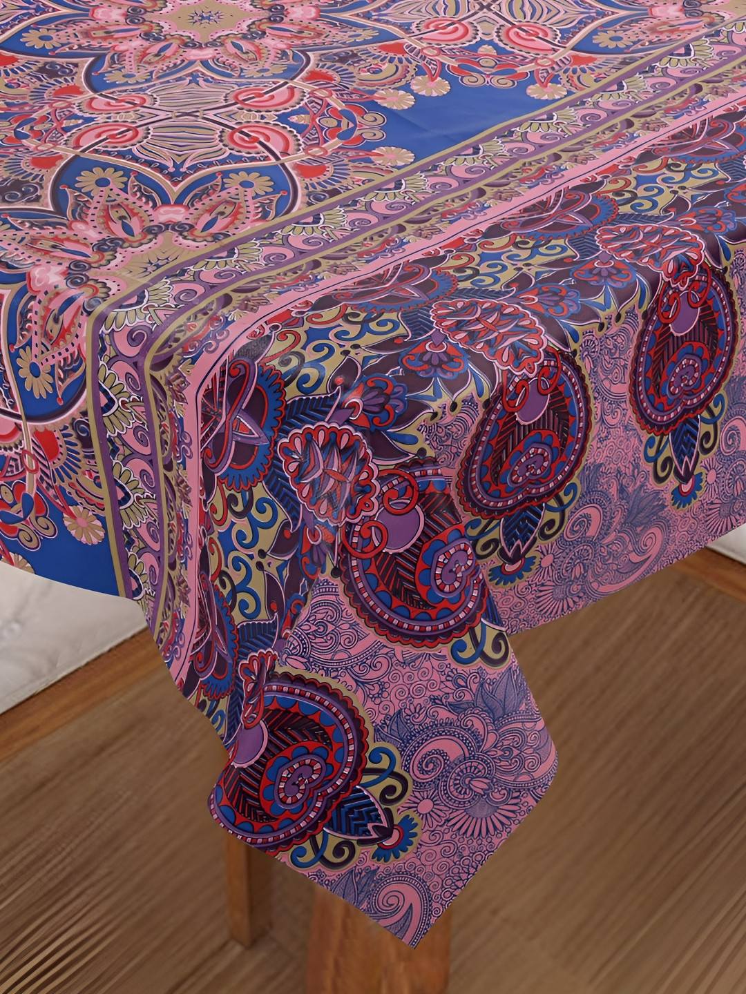 

Homerz Blue Ethnic Motifs Waterproof Plastic 6-Seater Table Cover