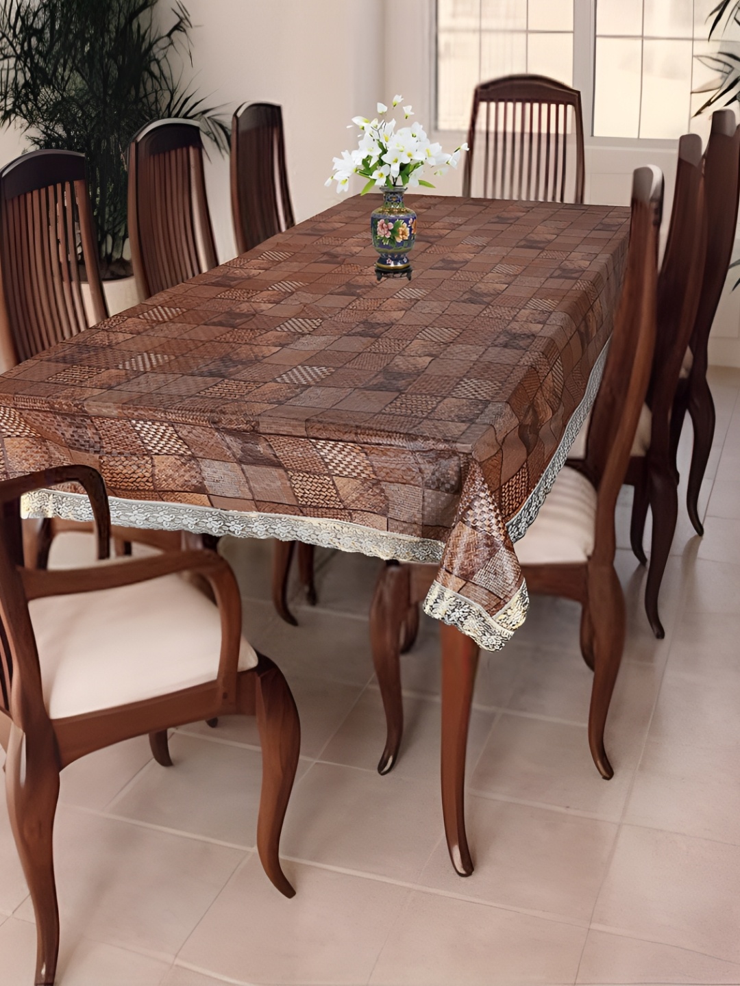 

Homerz Brown Geometric Printed Waterproof Plastic 8-Seater Table Cover