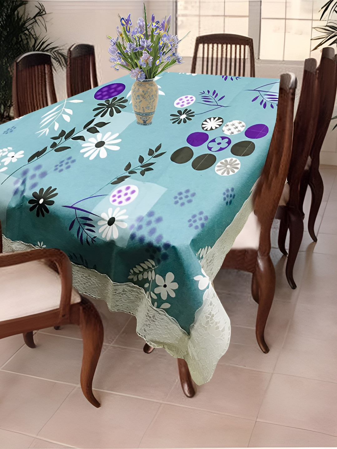 

Homerz Blue Floral Waterproof Plastic 6-Seater Table Cover