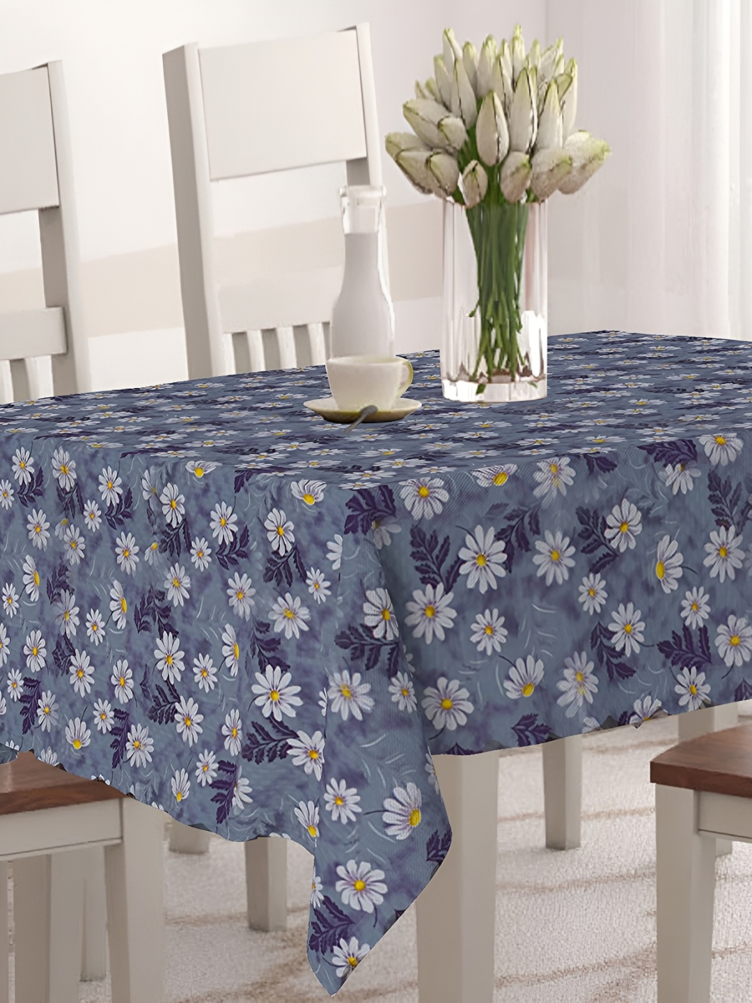 

Homerz Blue Floral Waterproof Plastic 6-Seater Table Cover