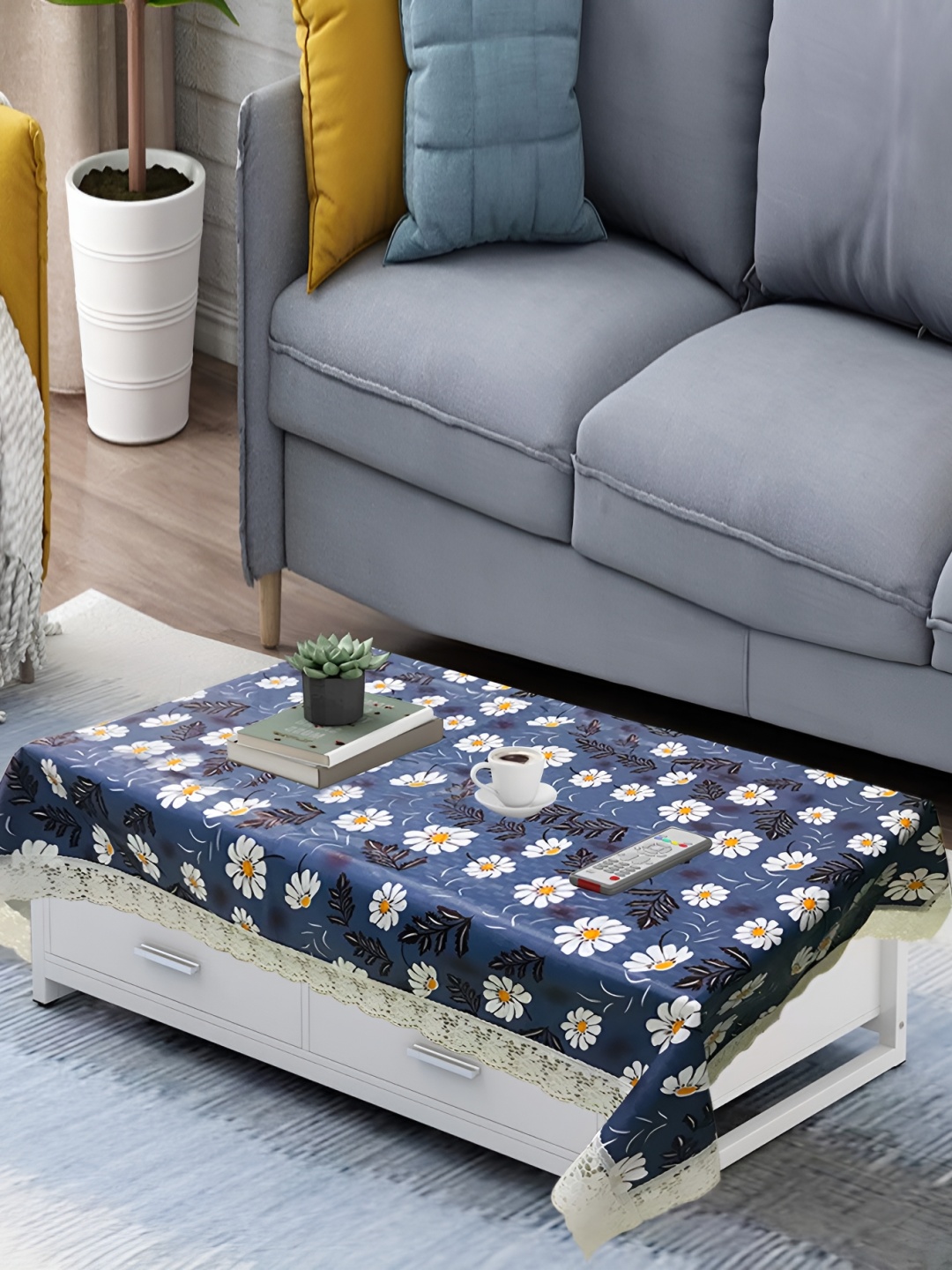 

Homerz Blue Floral Waterproof Plastic 4-Seater Table Cover