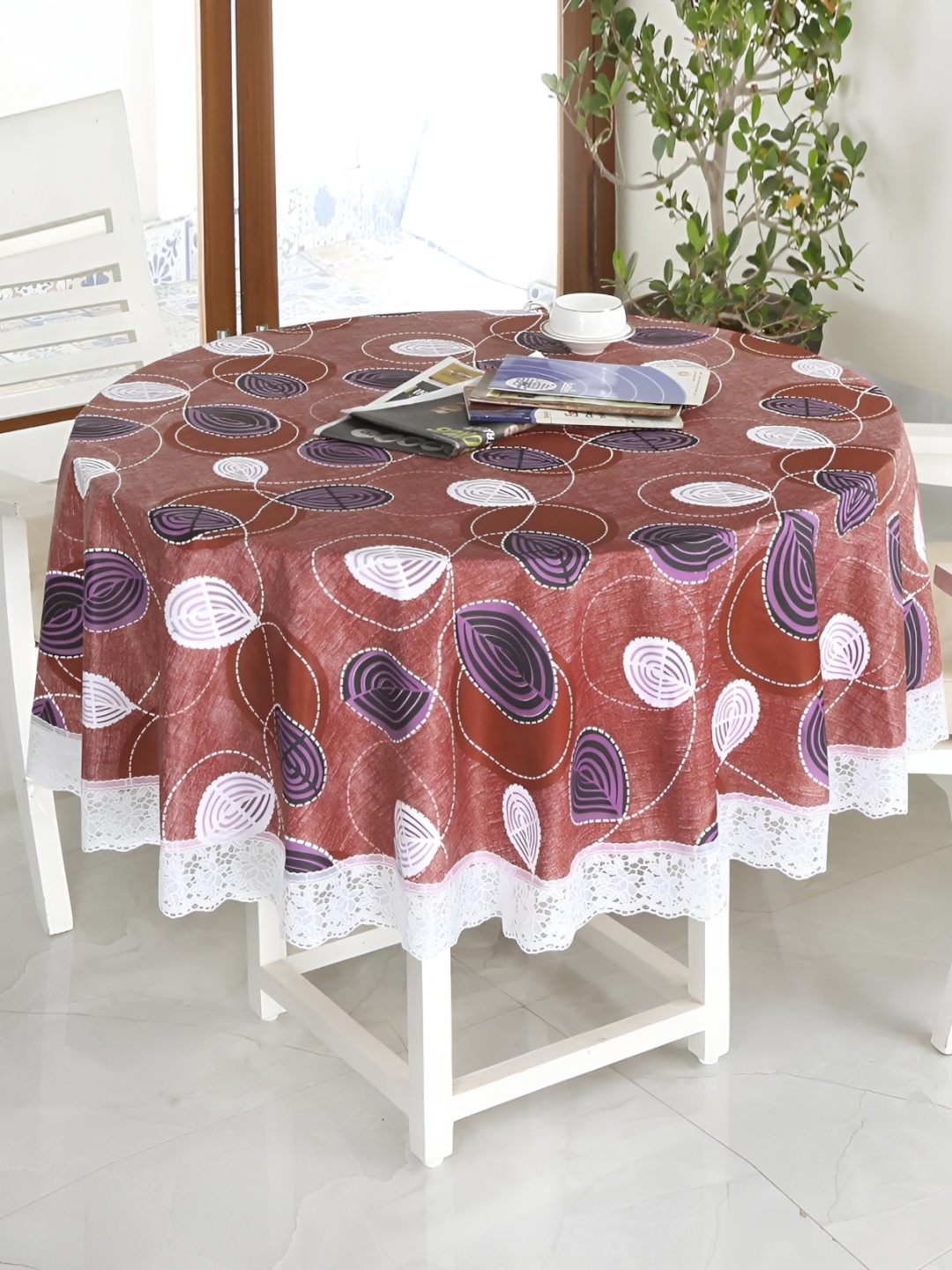 

Homerz Purple Floral Waterproof Plastic Round 4-Seater Table Cover