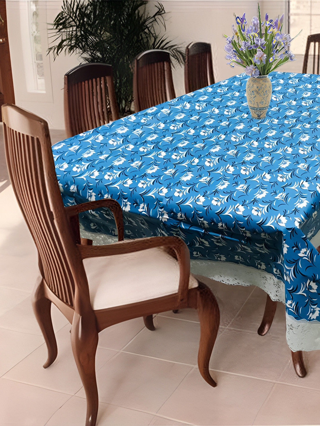 

Homerz Blue Floral Waterproof Plastic 8-Seater Table Cover